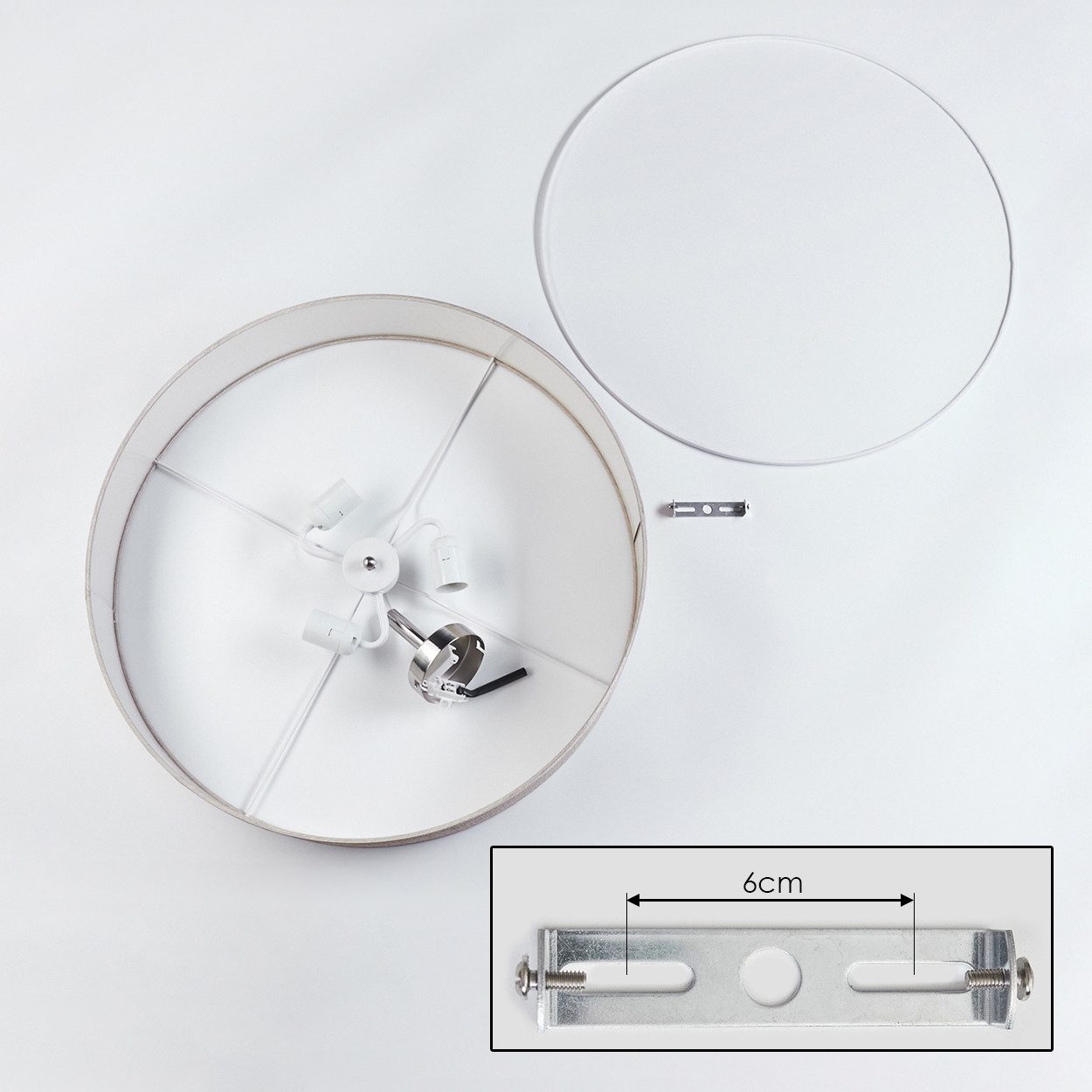 hofstein Deckenleuchte Deckenlampe aus Metall/Papiergeflecht/Kunststoff in Nickel-matt/Natur, ohne Leuchtmittel, runde Deckenleuchte im modernen Design (Schirm  – Bild 5 von 5