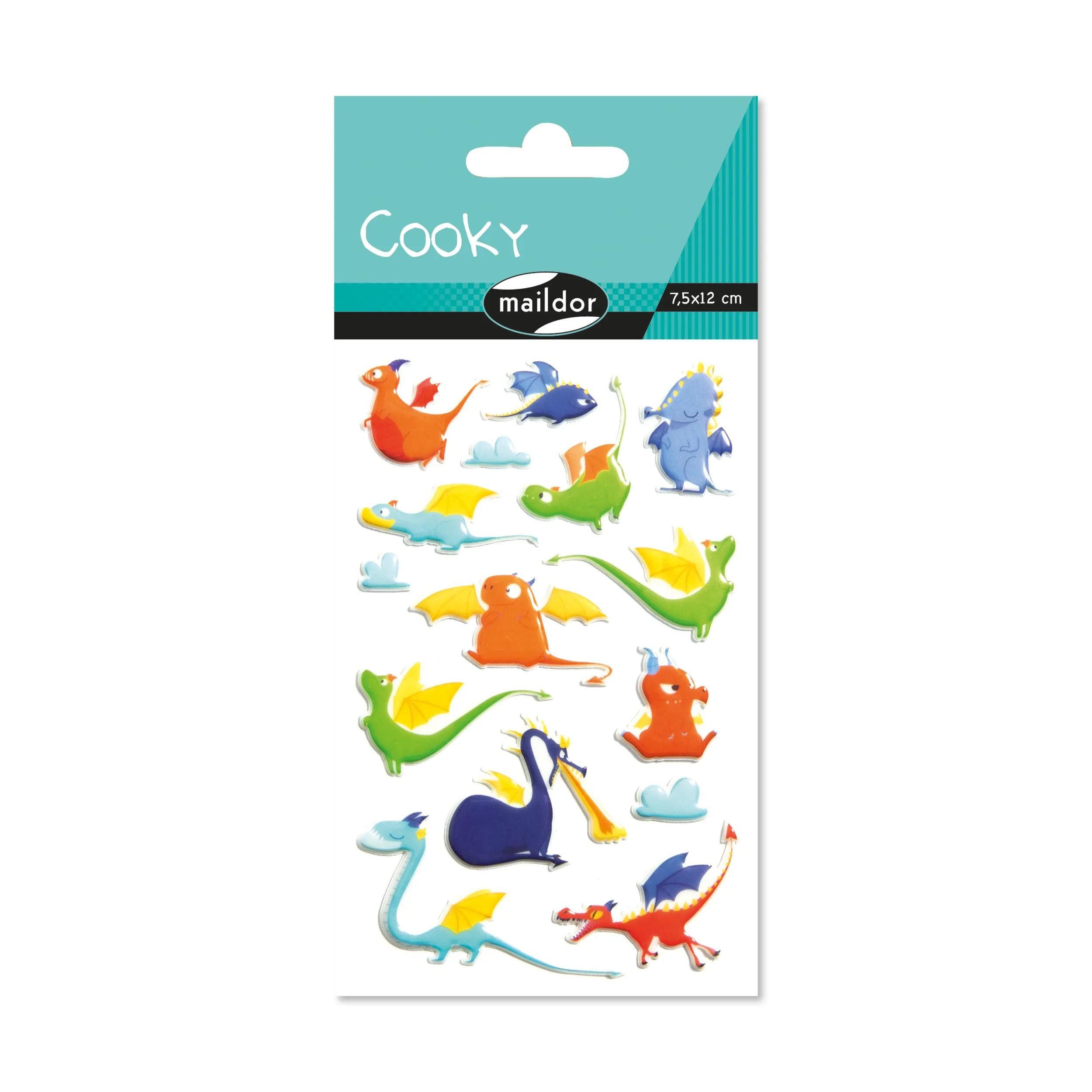 maildor Sticker 10x Cooky, 1 Stickerbogen 7,5x12cm, Drachen - Mehrfarbig CY122C, 3D-Sticker
