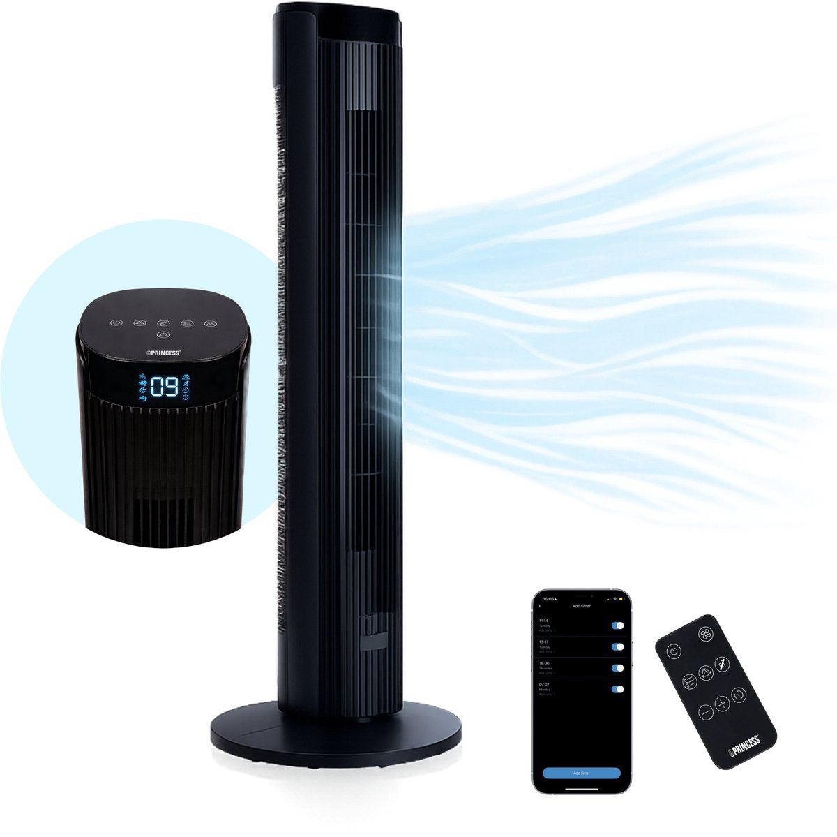 PRINCESS Standventilator 01.352370.01.001, Timerfunktion – 12 Geschwindigkeiten