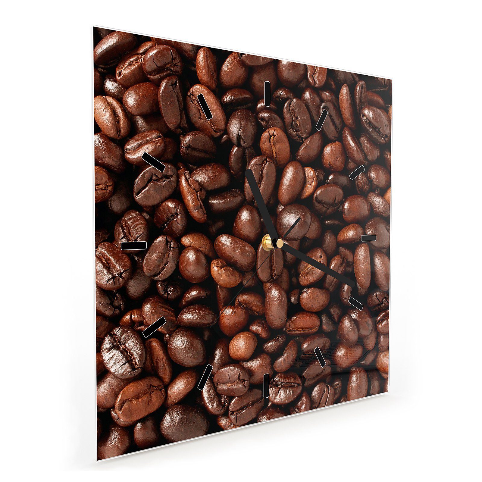 Primedeco 30 Glasuhr Motiv mit Kaffeebohnen belagert 30 Wandkunst Wanduhr x Größe Wanduhr cm