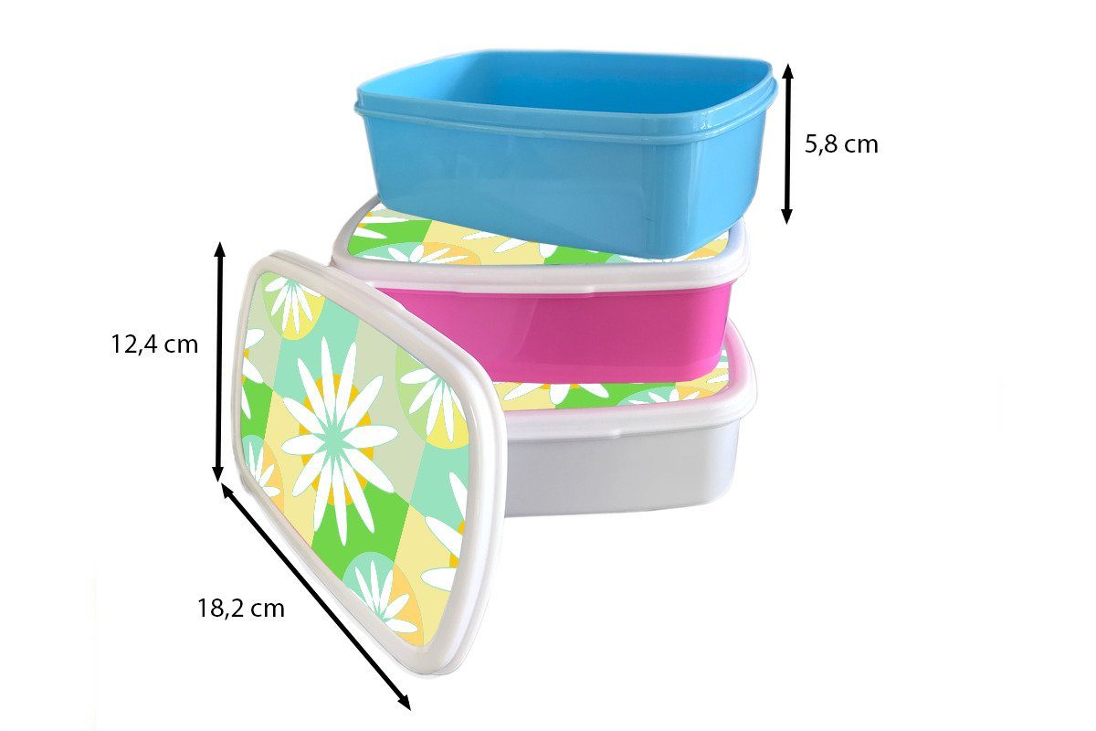 Kunststoff, - Kunststoff (2-tlg), Lunchbox Brotdose Muster, Snackbox, MuchoWow Mädchen, - Blumen Erwachsene, rosa für Sommer Brotbox Kinder,