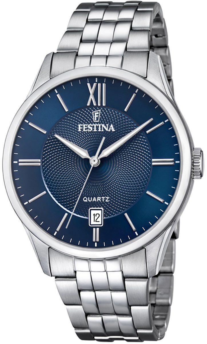 Festina Armbanduhr silber Herren rund, Uhr Festina Edelstahlarmband Edelstahl, Herren F20425/2 Quarzuhr