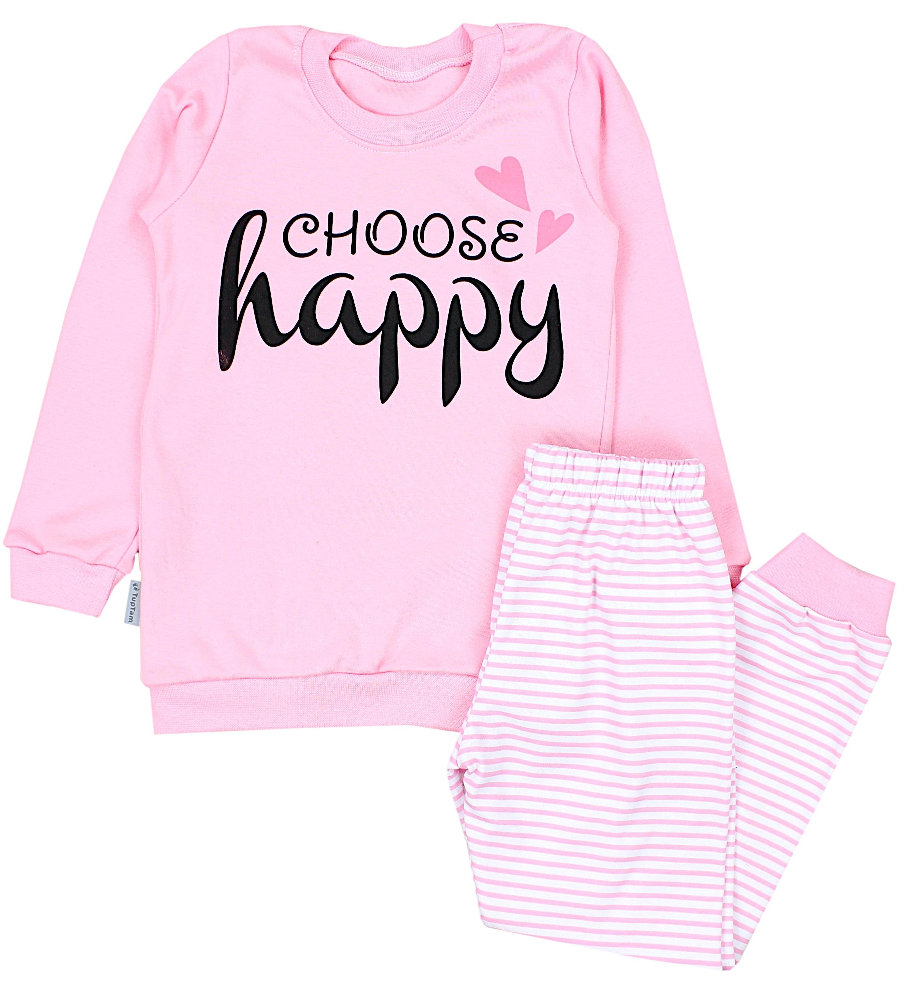 TupTam Schlafanzug Kinder Mädchen Schlafanzug Set Langarm Pyjama Nachtwäsche 2-teilig CHOOSE HAPPY / Streifen Rosa