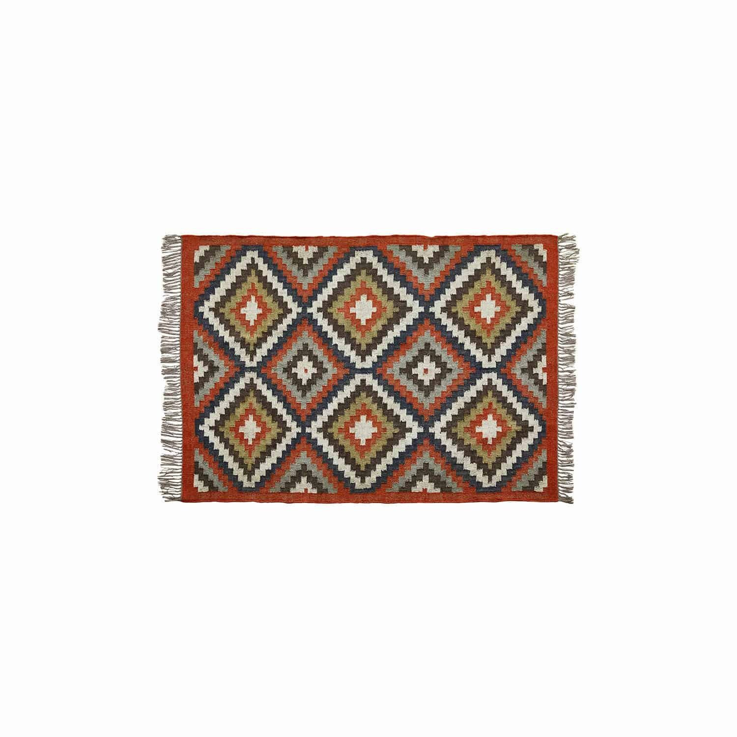 Mirabeau Teppich kunstvoller Teppich Dailies im Ethno-Stil aus Jute & Wolle bunt, Wohnzimmerteppich, rechteckig, mit Fransen, L 170cm, B 120cm