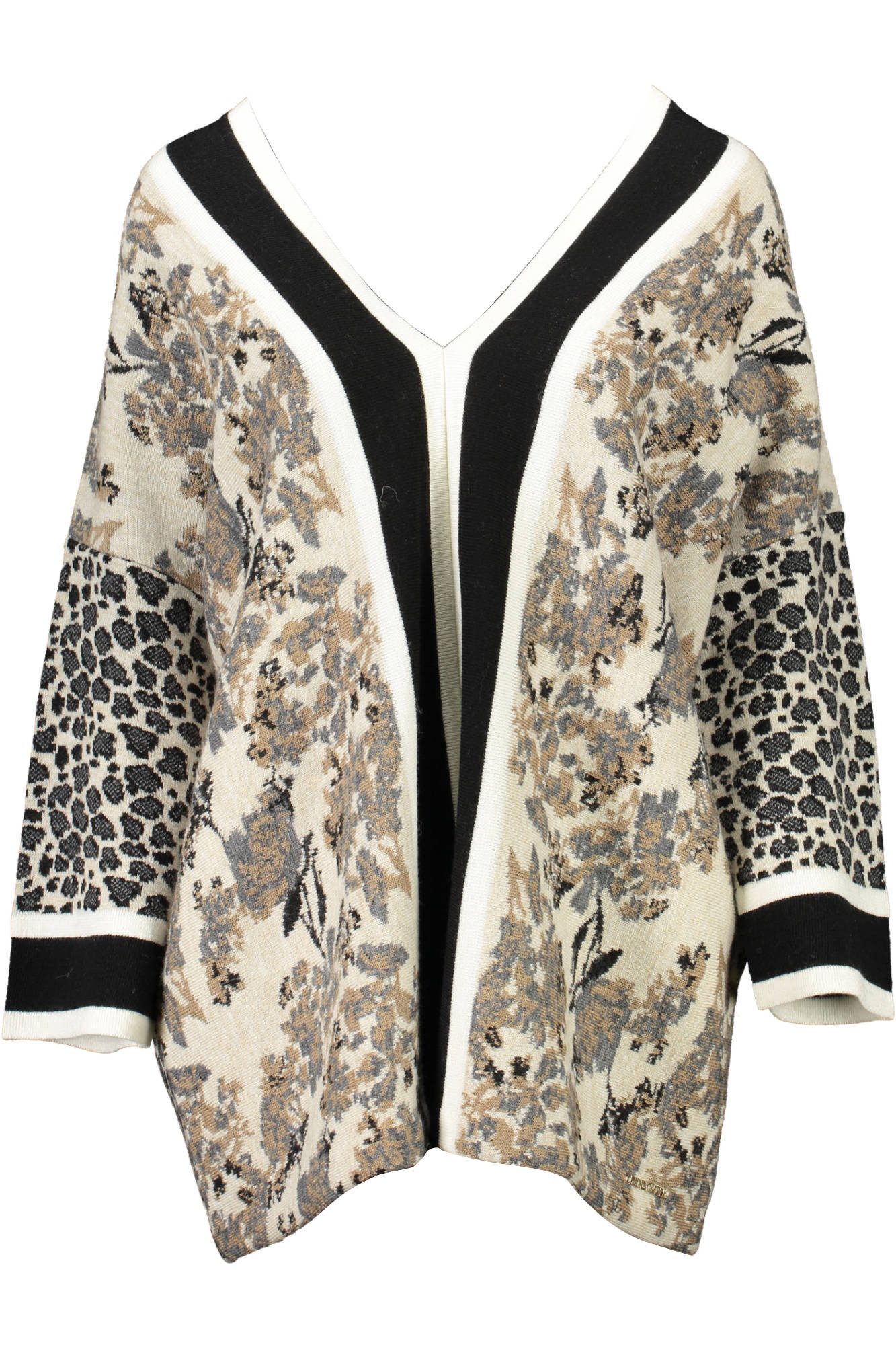 Blugirl Strickpullover Beiger Damenpullover mit V-Ausschnitt und kontrastierenden Details