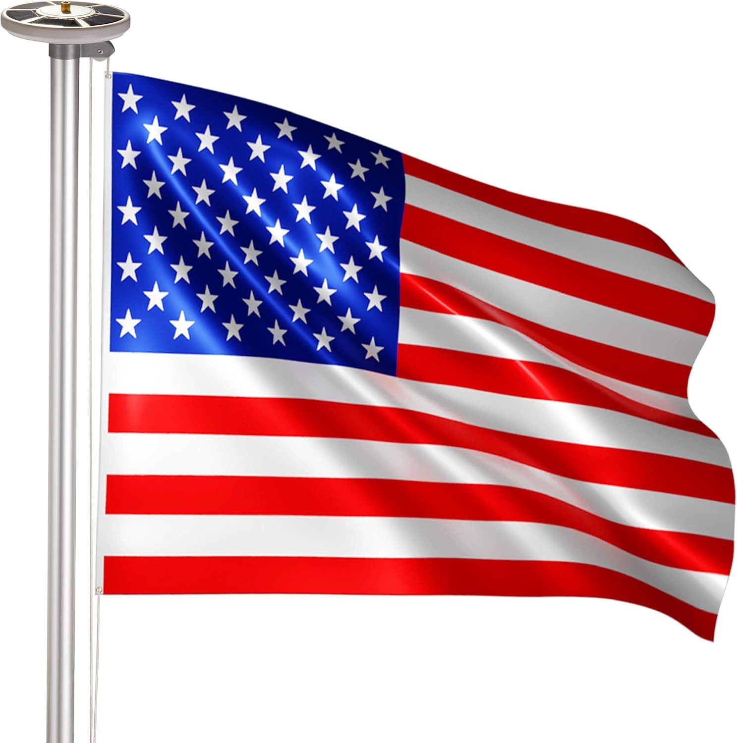 BRUBAKER Fahnenmast Aluminium Fahnenmast inkl. USA-Flagge und Solar Fahnenmastlicht, (Solar-Energie Licht mit 26 LEDs - All-in-One Set), mit Bodenhülse und US-Amerikanischer Fahne 150 x 90 cm