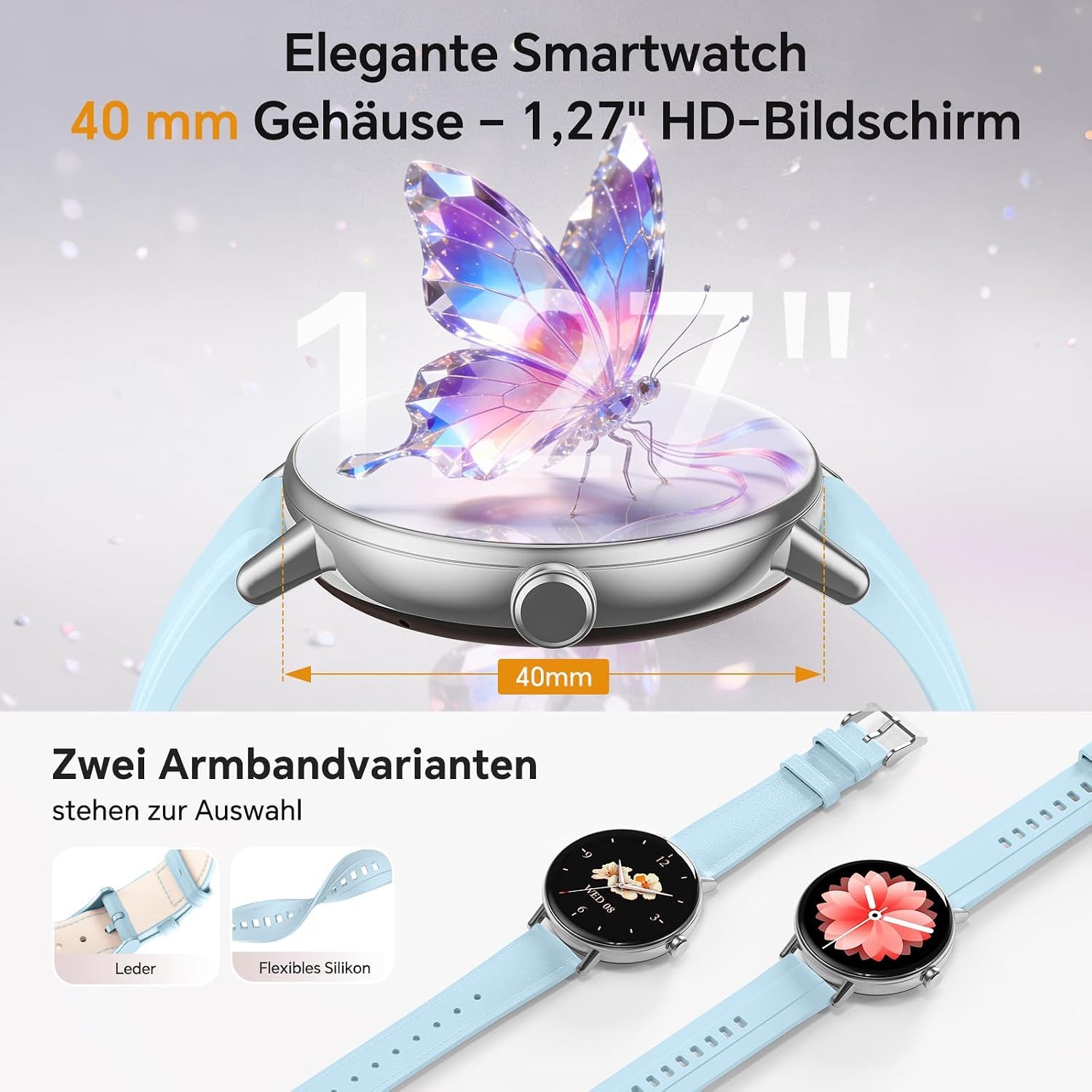 Zevelora Damen Smartwatch mit Bluetooth-Telefonie und Gesundheitsfunktionen Smartwatch (1.27 Zoll, Andriod iOS), Fitnessuhr für Damen mit Anruffunktion und über 100 Sportmodi