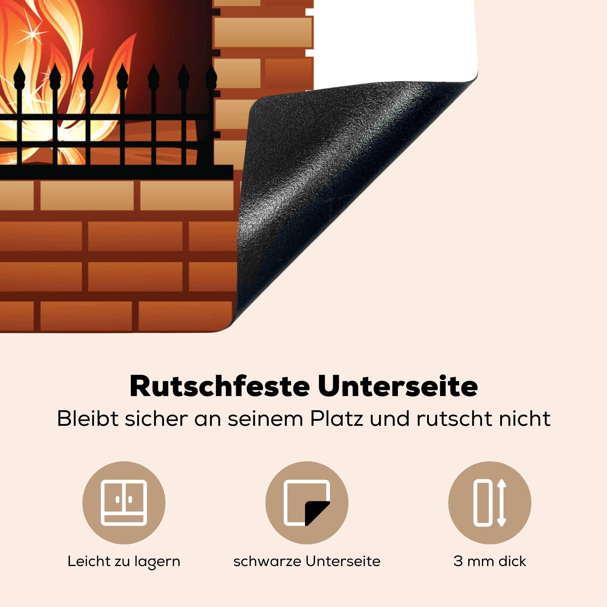 Ceranfeldabdeckung mit (1 60x52 Arbeitsfläche Herdblende-/Abdeckplatte Illustration eines Vinyl, nutzbar, Kamins cm, Eine MuchoWow Mobile Weihnachtsschmuck, tlg),