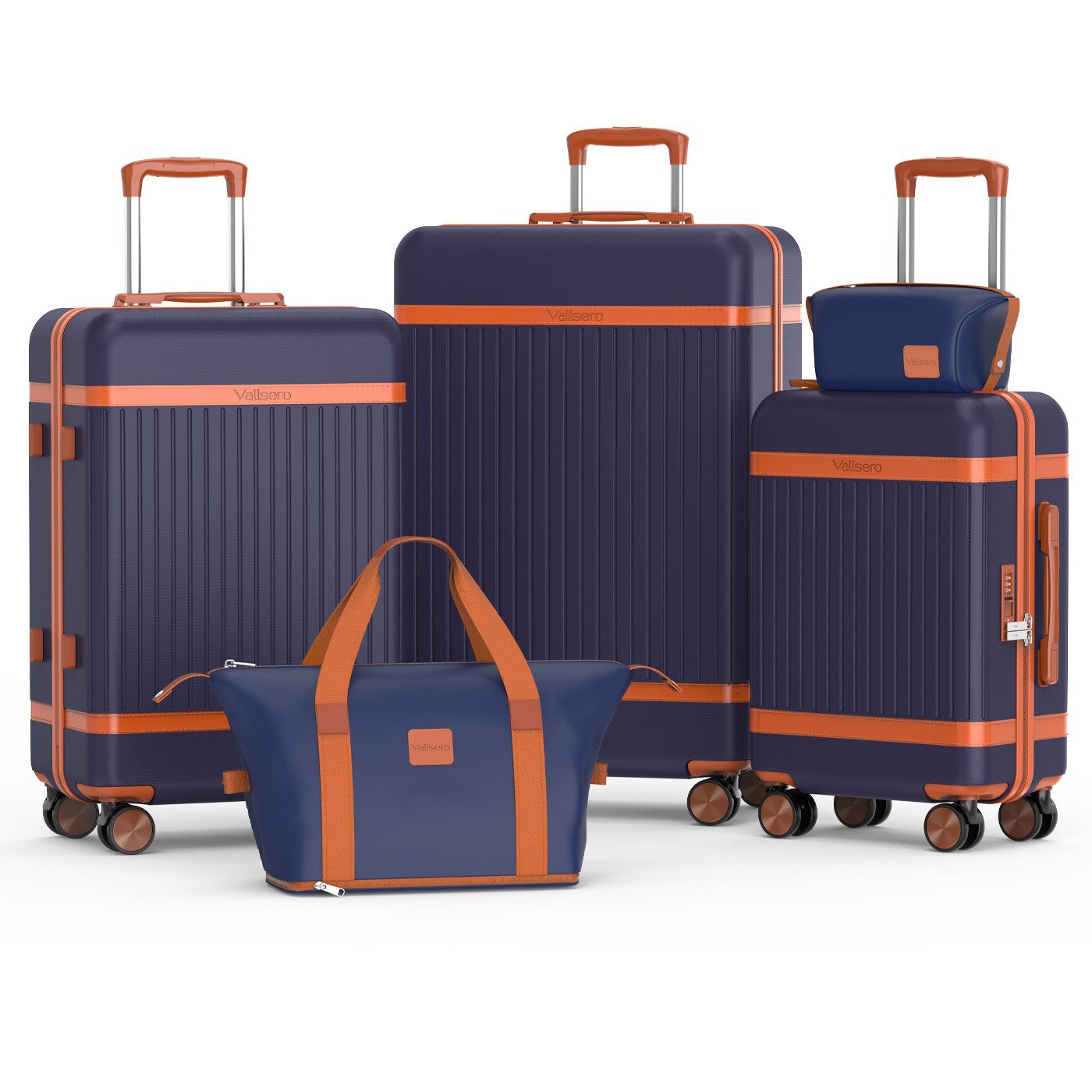 VALLSERO Trolleyset Hartschalen-Koffer set (M, L,XL) Rollkoffer, Reisekoffer, Handgepäck 4 Rollen, ABS-Material, TSA Zollschloss