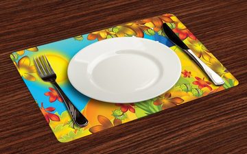 Platzset, Waschbare Stoff Esszimmer Küche Tischdekorations Digitaldruck, Abakuhaus, (4-teilig, 4 Teilig-St., Set aus 4x), Natürliche Farbe Cartoon Herbst Natur