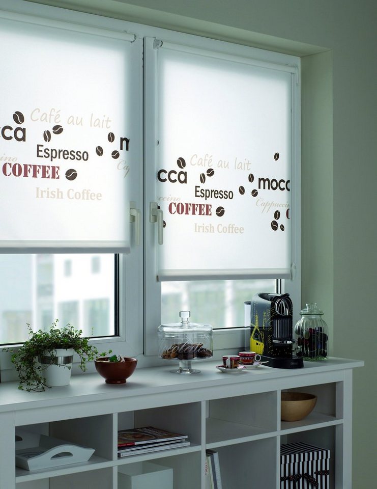 Seitenzugrollo EASYFIX Rollo Dekor Coffee, GARDINIA, Lichtschutz, ohne  Bohren, Klemmfix, mit Coffee Motiv, Klemmträger verstellbar  (Verstellbereich ca. 15-22 mm)