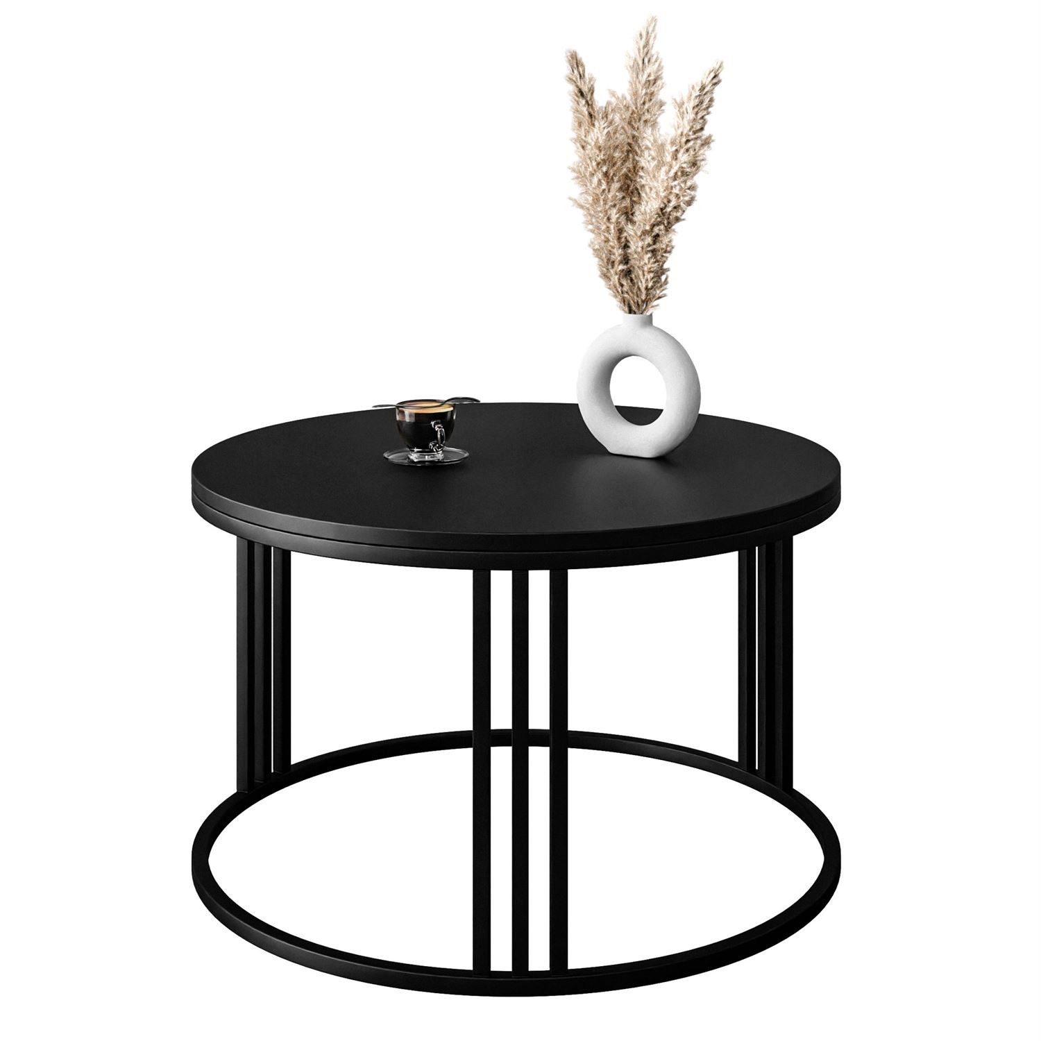 Lookway Couchtisch LORI mit Schwarzer Mattplatte (1x Couchtisch), Durchmesser: ⌀70 cm, Höhe: 48 cm