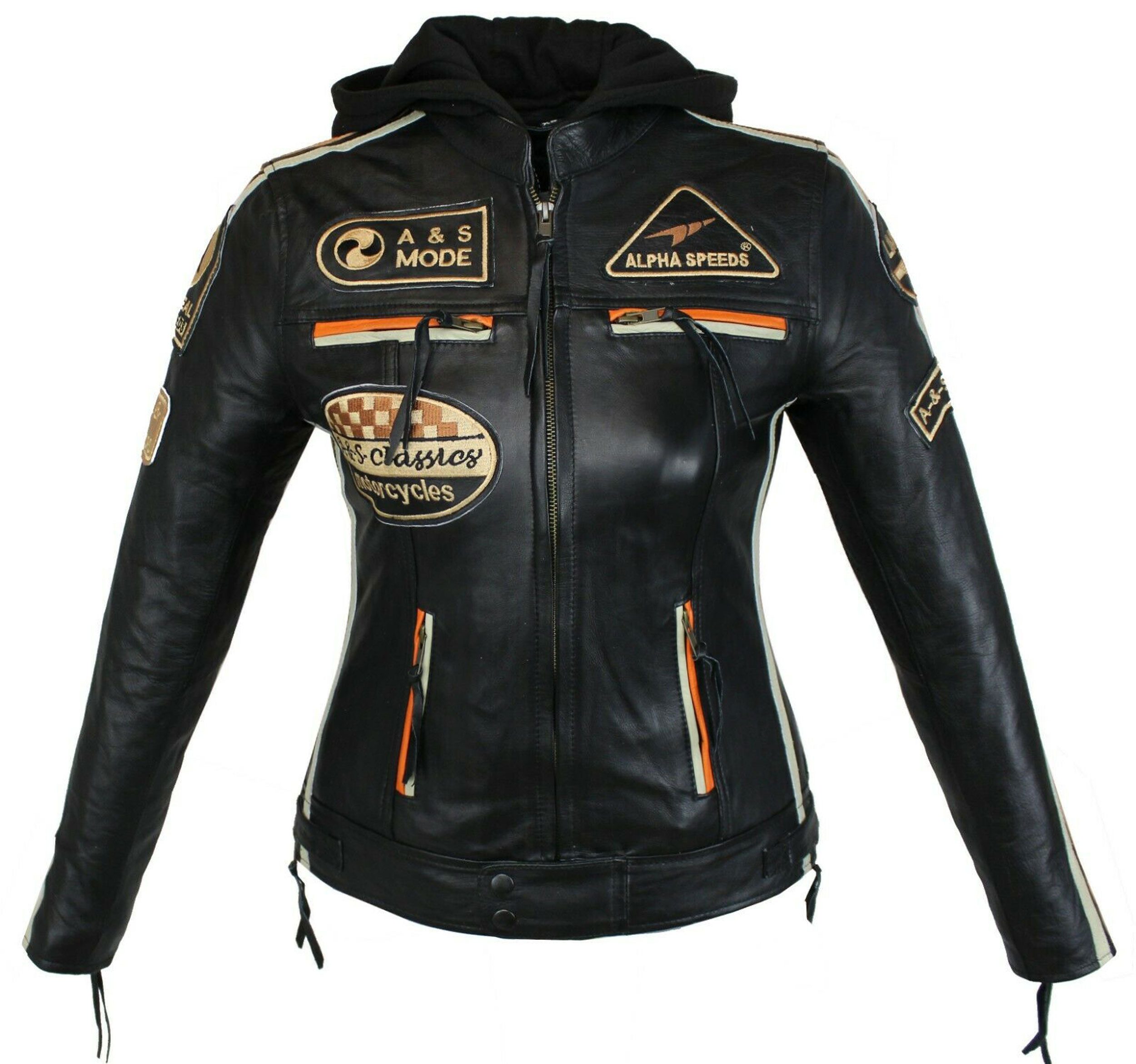 Alpha Speeds Bikerjacke Damen Leder Jacke Biker Freizeit Highway Jacke Oran günstig online kaufen