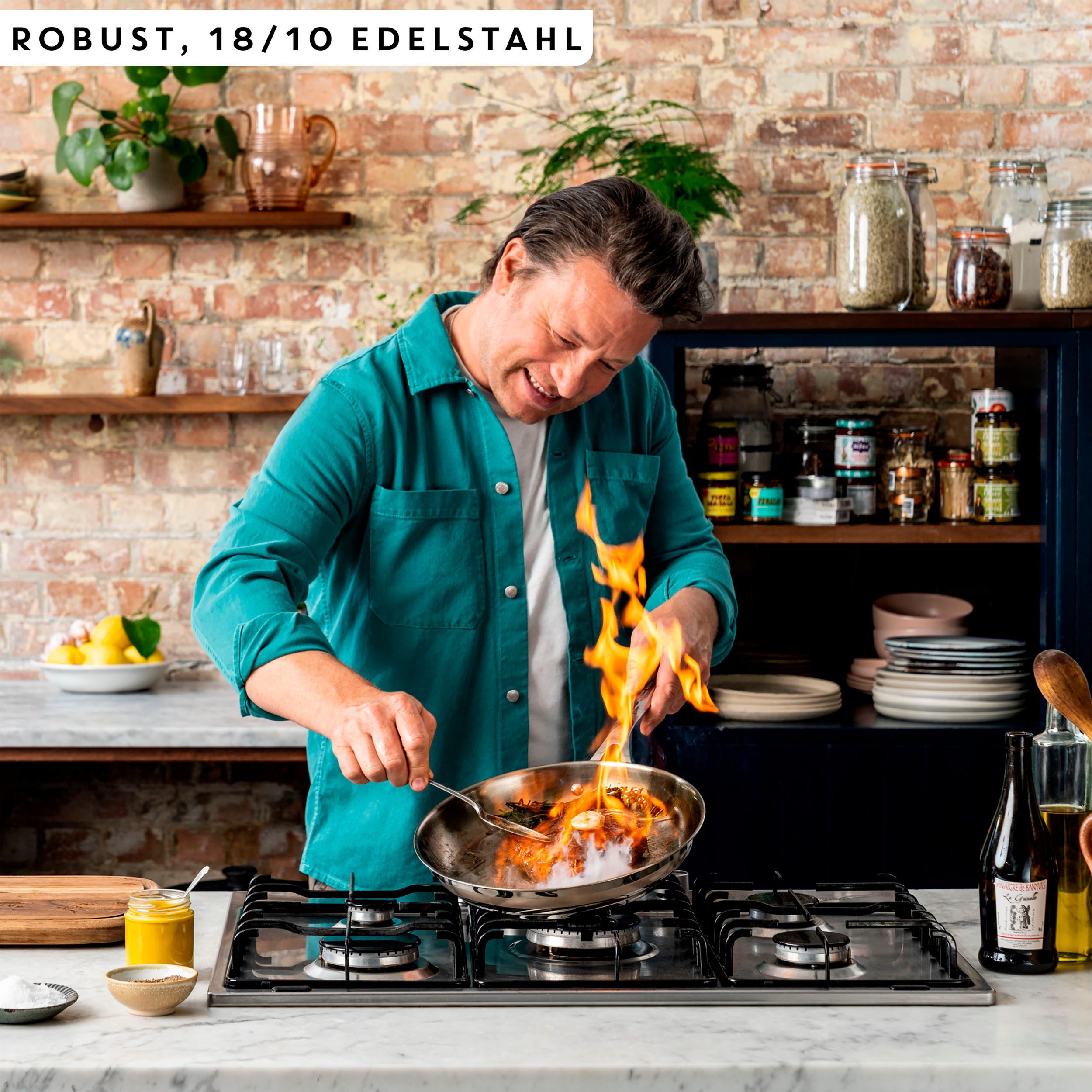 Tefal Bratpfanne Jamie Oliver E31104 Cook Smart, Edelstahl 18/10, unbeschichteter Edelstahl, Thermo-Fusion, induktionsgeeignet