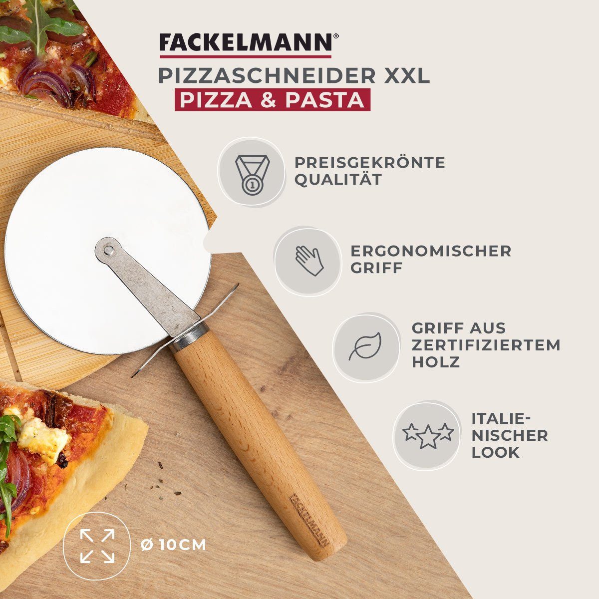 FACKELMANN Pizzaschneider XXL - robust, Teigschneider, Kuchenmesser