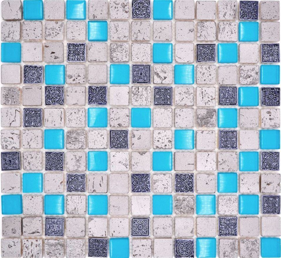 Resin 10 Mosaik glänzend Matten blaugrau Mosani Glasmosaik / Mosaikfliesen
