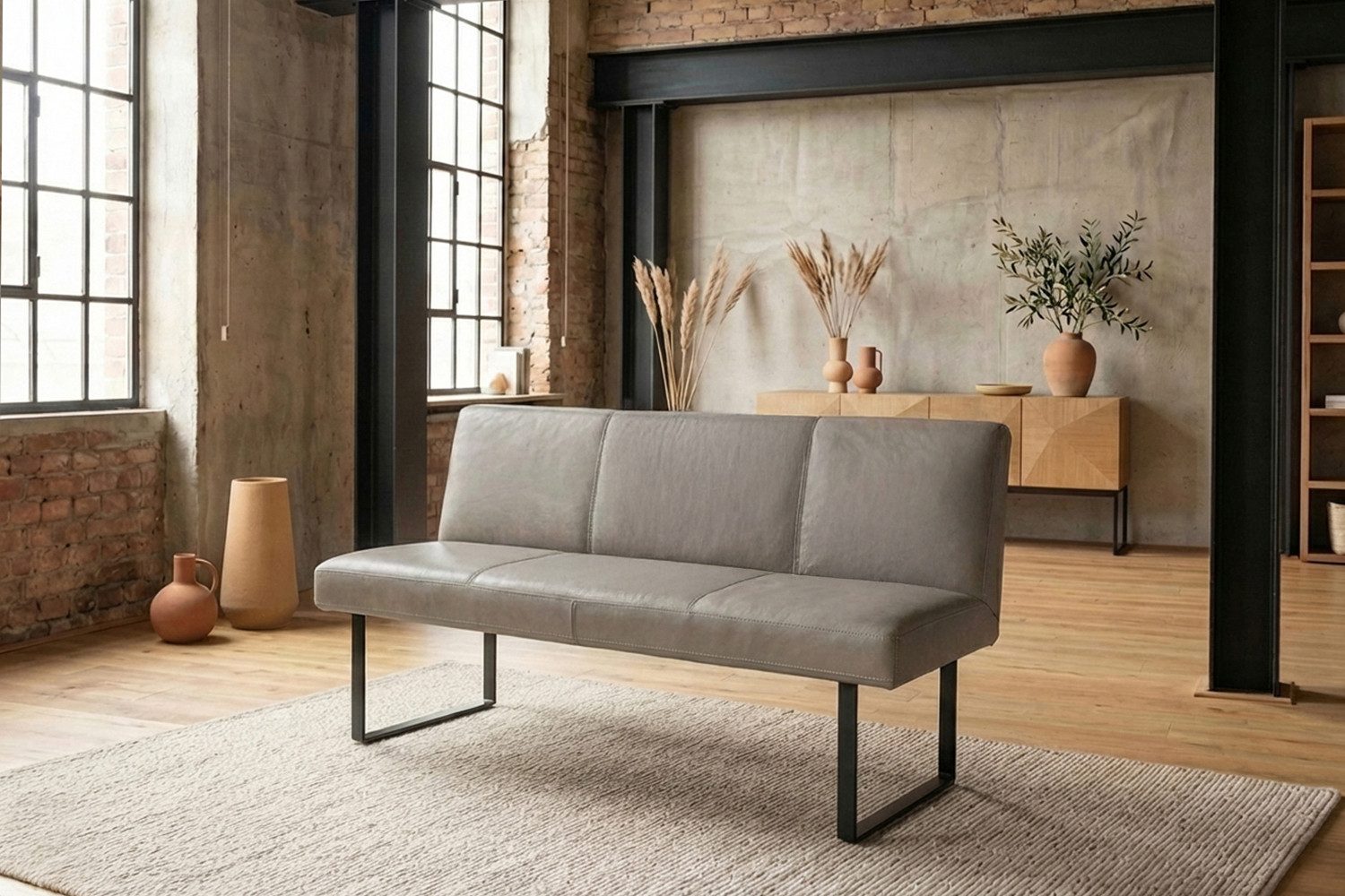 KAWOLA Sitzbank ELEEN Esszimmerbank Leder pigmentiert – modernes Design, 143 cm Breite, hoher Sitzkomfort, Metallgestell schwarz