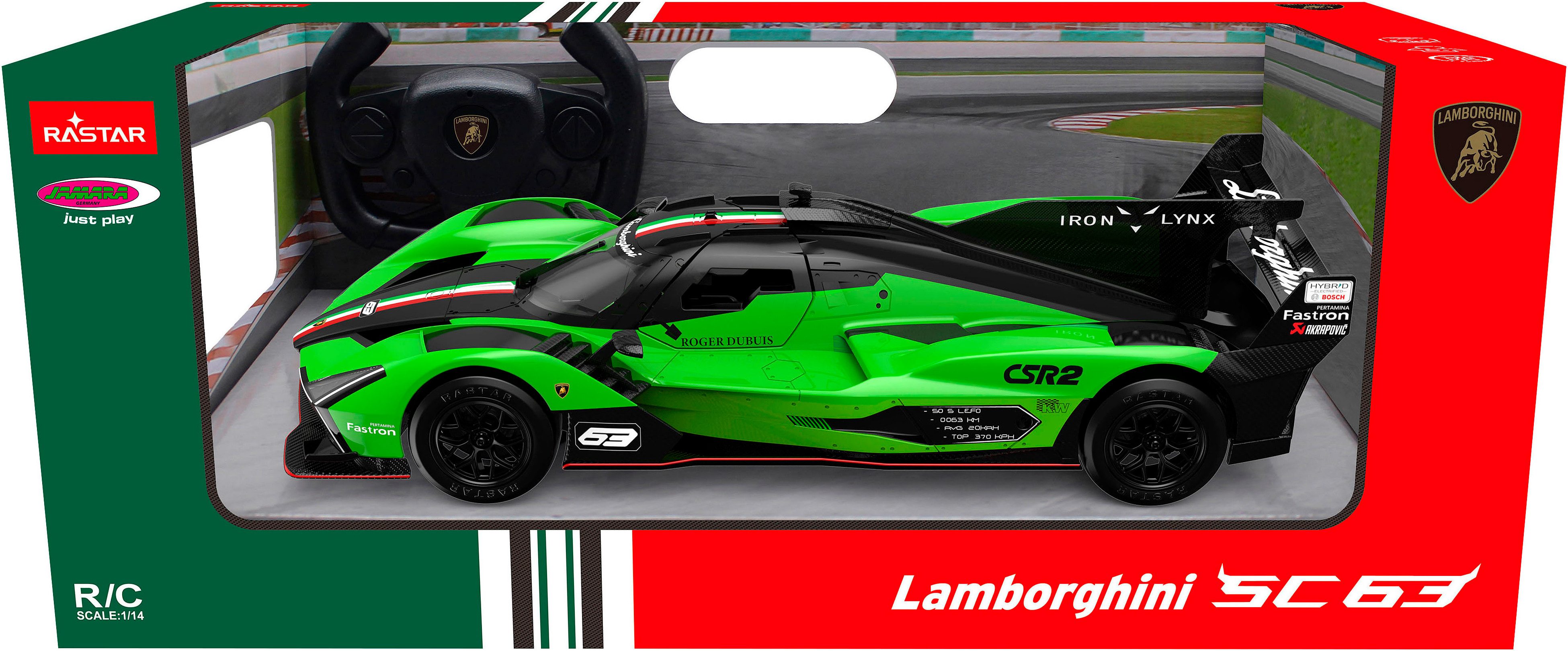Jamara RC-Auto Lamborghini SC63 LMDH 1:14 grün 2,4GHz, mit LED Licht