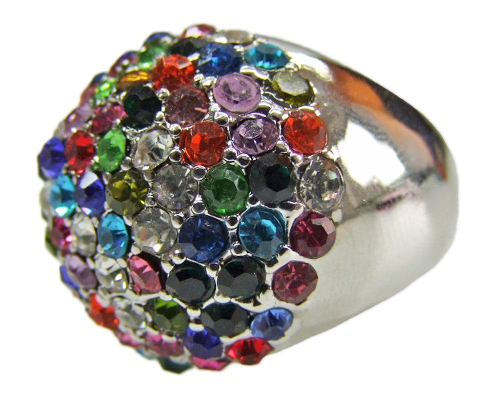 Das Kostümland Kostüm Ring Colorful mit Strasssteinen - Funky