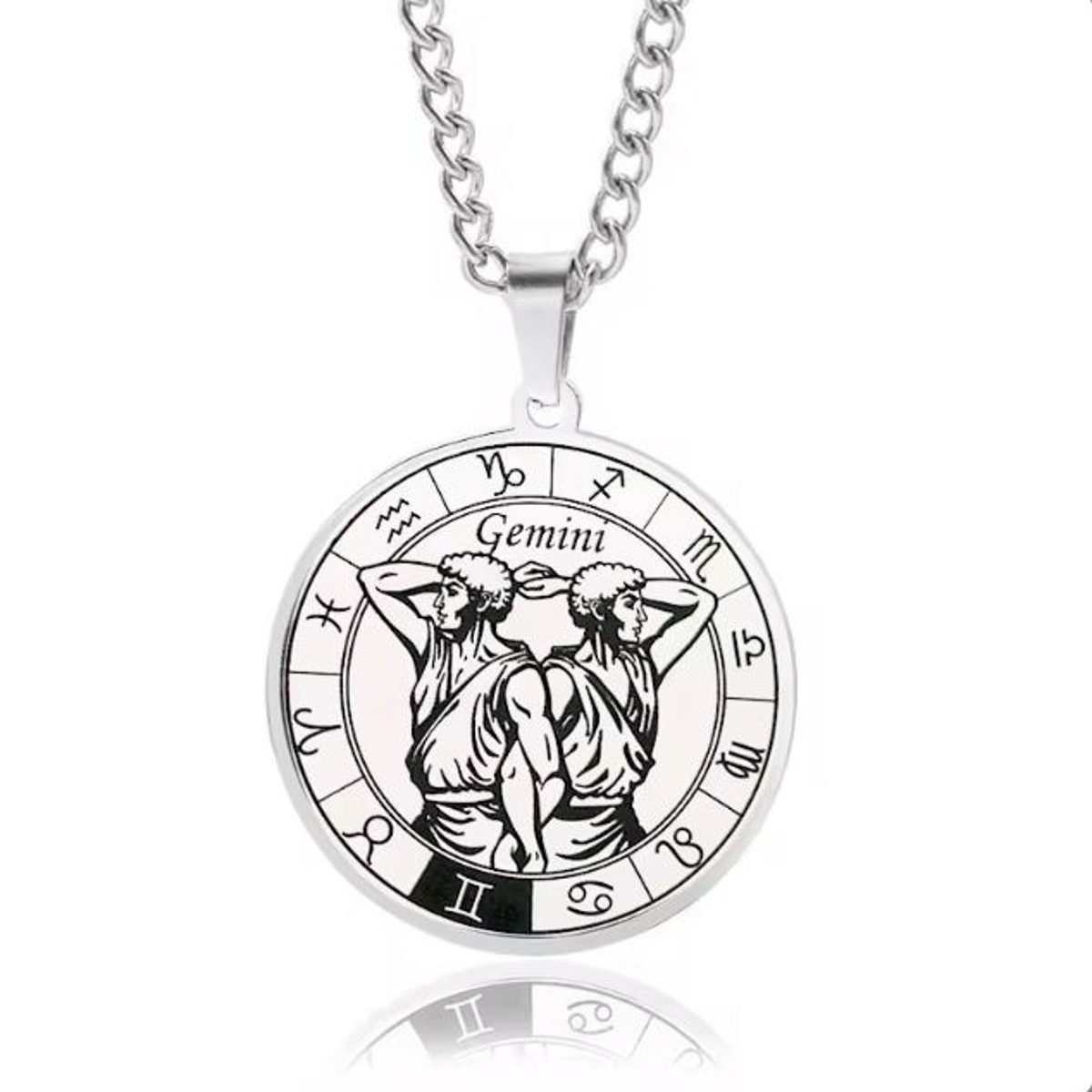 KARMA Kette mit Anhänger Halskette Edelstahl Sternzeichen Anhänger Silber modern (Astrologie Kette Damen Herren Sternzeichenkette Silberfarben), Unisex Damenhalskette Herrenhalskette Edelstahlkette