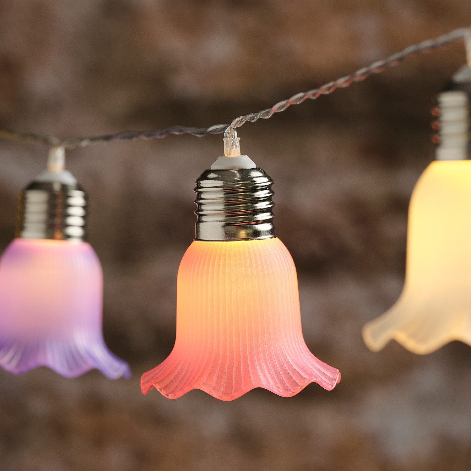 Lights4fun LED-Lichterkette 10er LED-Solar-Lichterkette pastellfarbene Blumen in Warmweiß