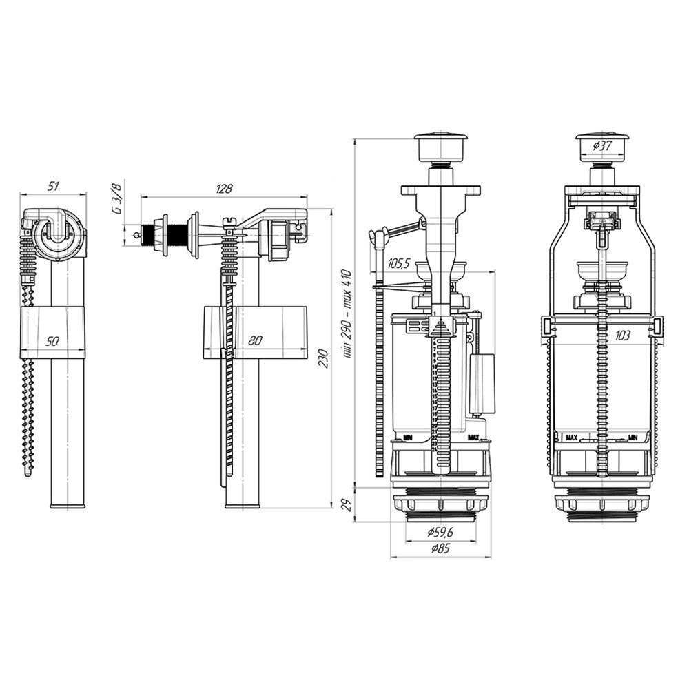 Belvit Spülkasten BV-SV1004, nicht_zutreffend, 1 St., Belvit WC Spülventil 3/8" Anschluss seitlich Verchromt Eco-