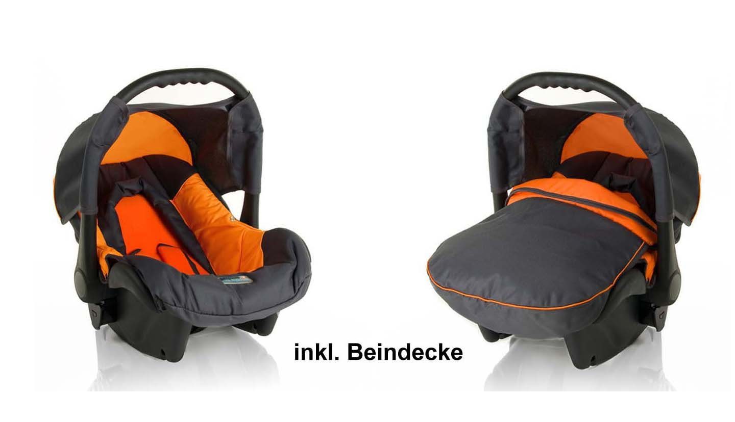 Kombi-Kinderwagen 18 Kinderwagen-Set 3 Autositz in Flash 15 - 1 Teile Anthrazit-Orange Farben in inkl. babies-on-wheels -