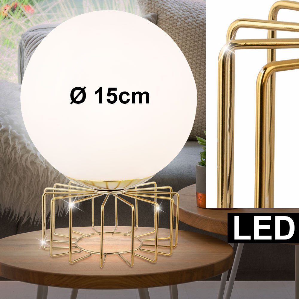 etc-shop LED Tischleuchte, Leuchtmittel inklusive, Warmweiß, Gitter Design Retro Tisch Lampe Wohn Zimmer Glas Kugel Lese-