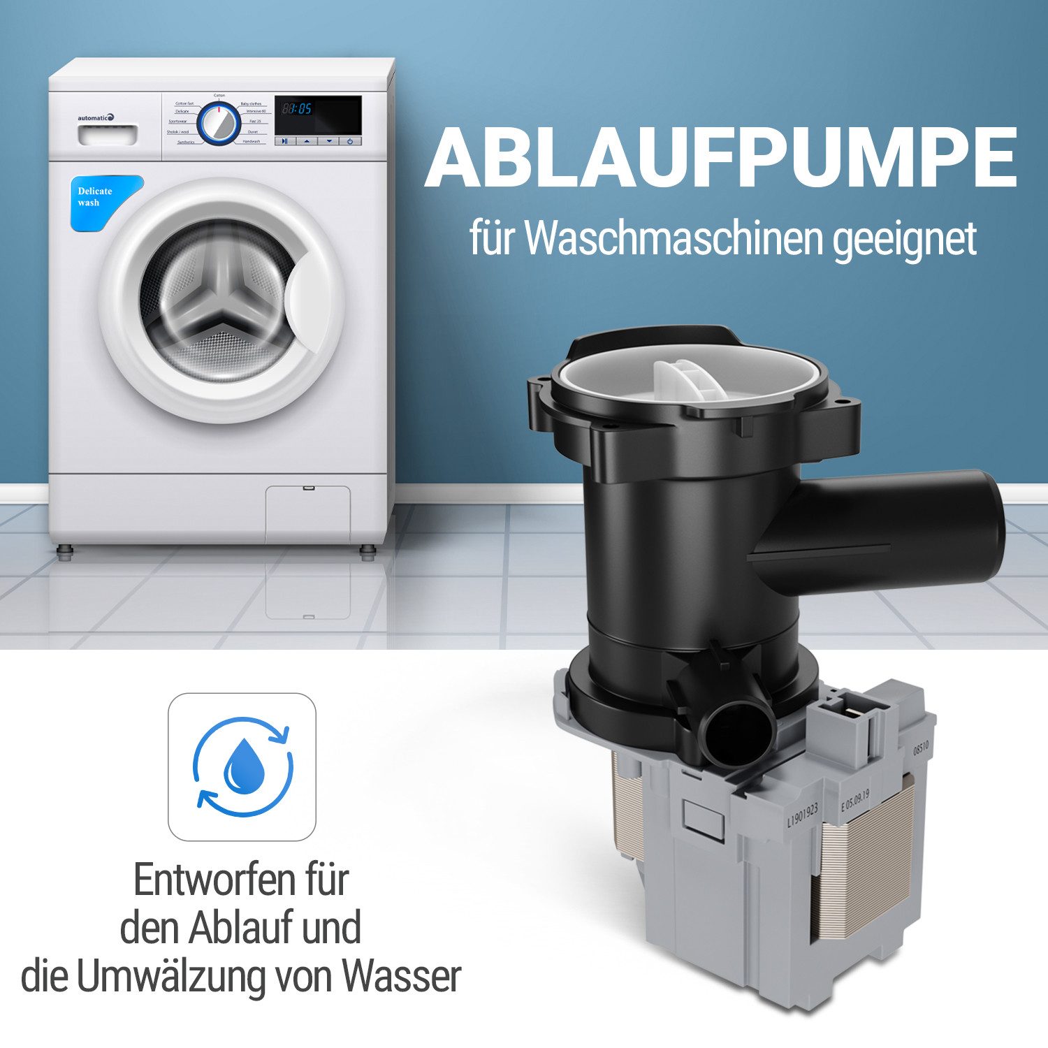 VIOKS Minipumpe Ablaufpumpe Ersatz für Bosch 00145787 Laugenpumpe, mit Pumpenkopf und Sieb für Waschmaschine Waschtrockner