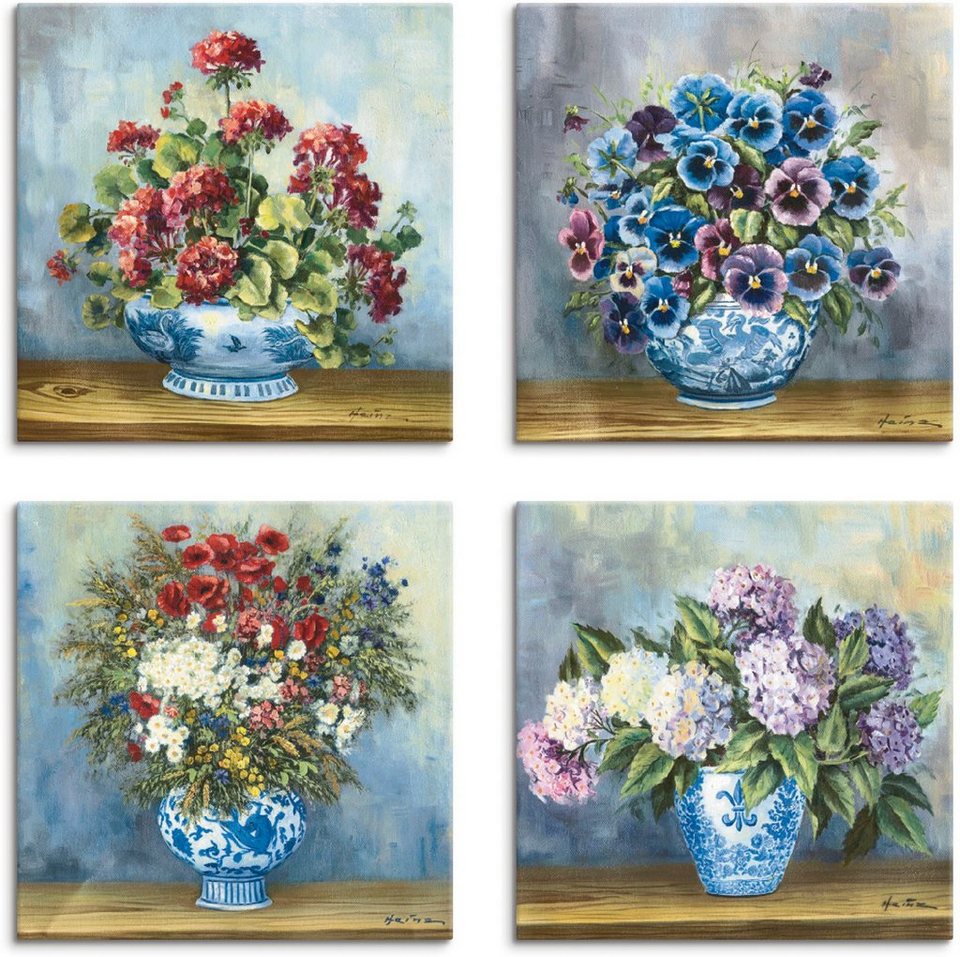 Artland Leinwandbild Blumen Bouqets, Blumen (4 St), 4er Set, verschiedene  Größen
