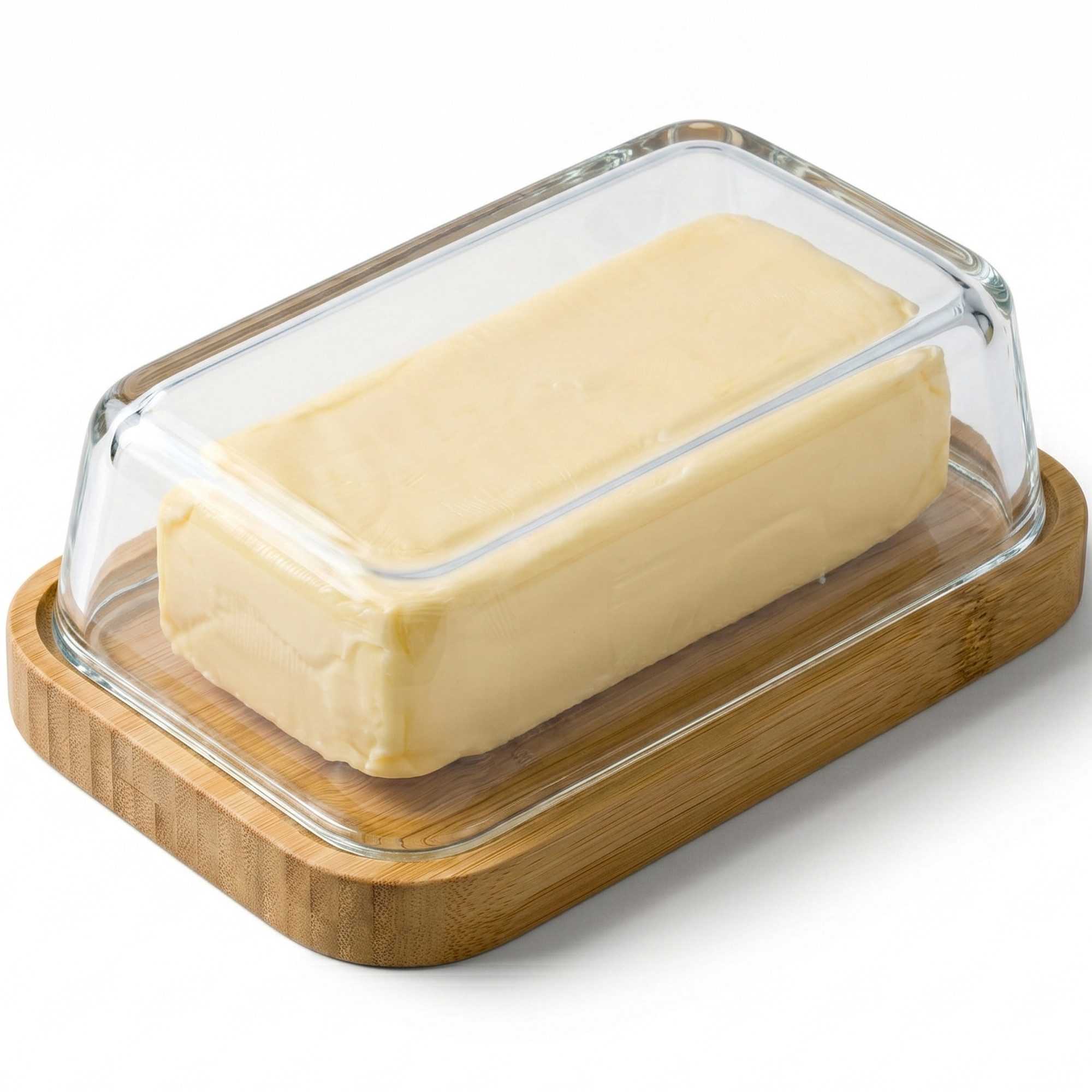 uandu home Butterdose Glas & Bambus – Borosilikat Glasdeckel, (mit FSC-zertifiziertem Bambusboden – Luftdichte Butterglocke für 250g Butter – Butterschale, Geschenkidee, Butter Box Dose, Butterbox)