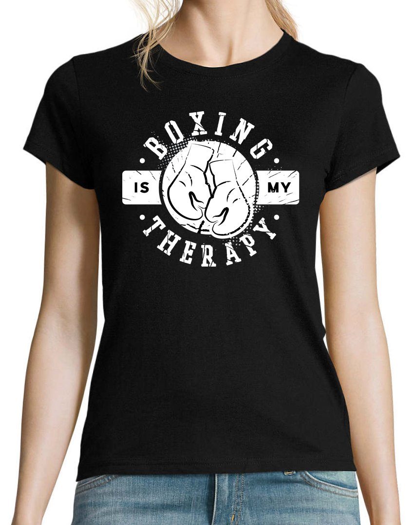 My Shirt T-Shirt trendigem "Boxing Schwarz Is Designz Frontprint Therapie" Damen mit Youth