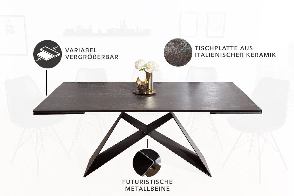riess-ambiente Esstisch PROMETHEUS 180-220-260cm braun – Keramik made in Italy, Lava-Design (Einzelartikel, 1-St), 3-stufig ausziehbar & Metall-Gestell – ideal  – Bild 4 von 5