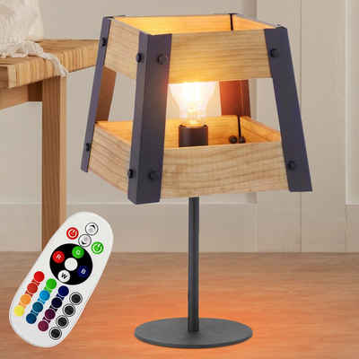 etc-shop LED Tischleuchte, Leuchtmittel nicht inklusive, Warmweiß, Tischlampe Wohnzimmer Holzlampe Tischleuchte Nachttischlampe