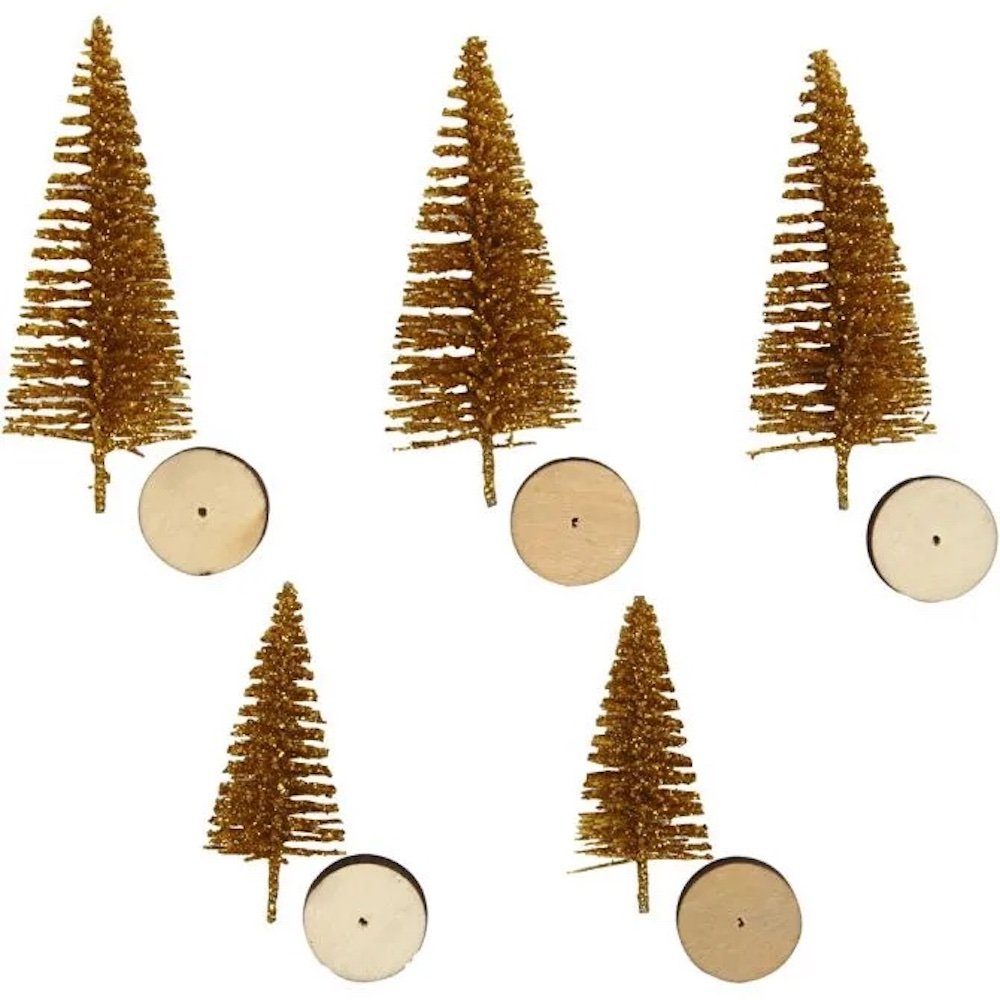 Creotime Dekofigur Weihnachtsbäume, H: 40+60 mm, 5 Stück Gold