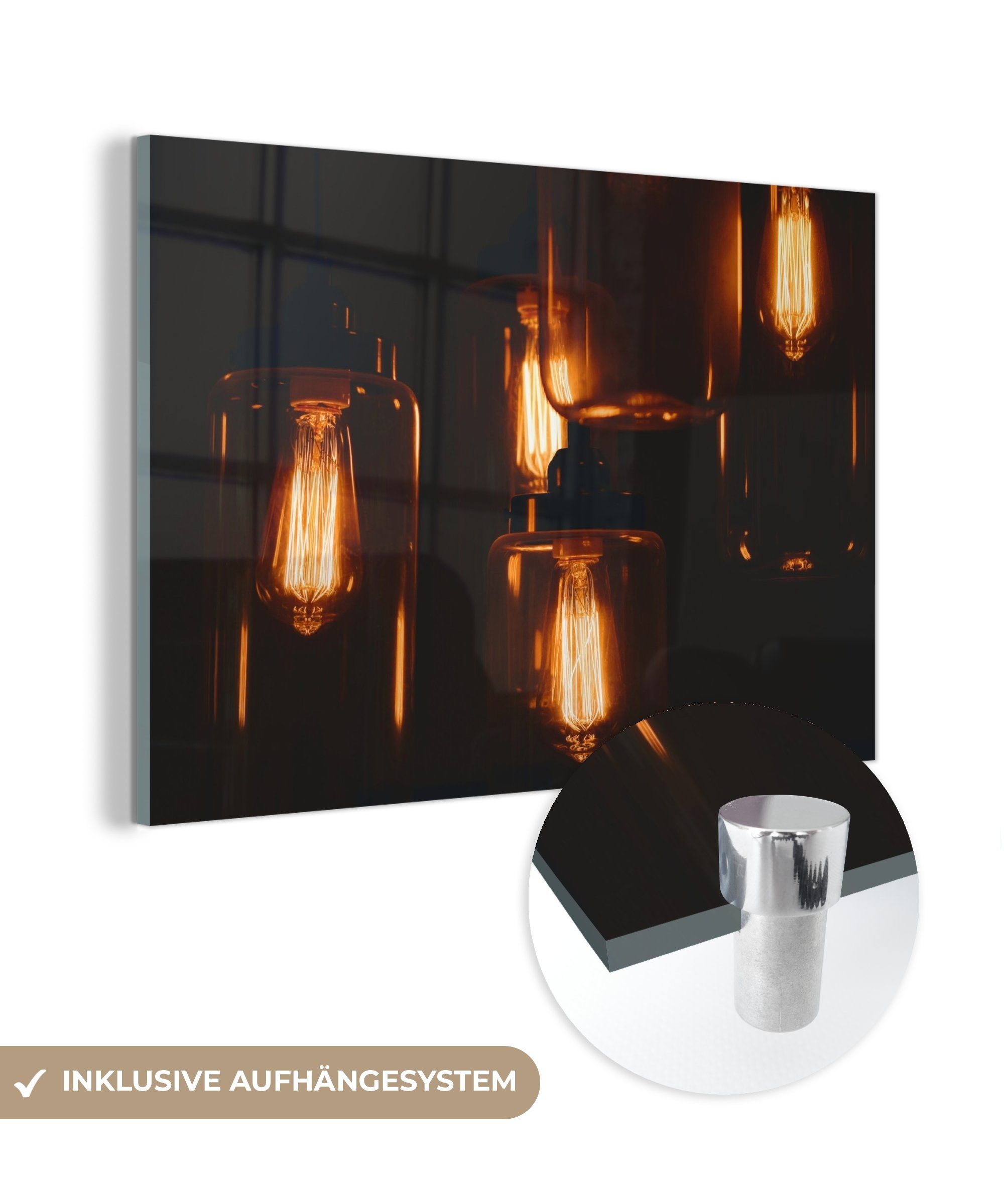 MuchoWow Acrylglasbild Gold - Lampe - Licht, (1 St), Acrylglasbilder Wohnzimmer & Schlafzimmer