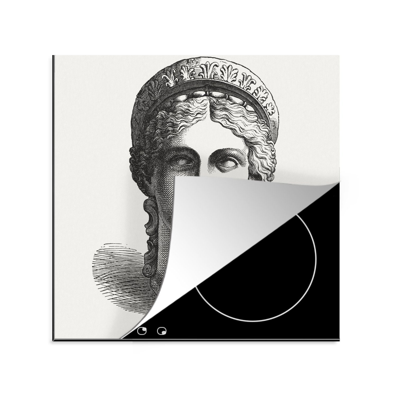 MuchoWow Herdblende-/Abdeckplatte Eine Illustration des Kopfes der Hera, Vinyl, (1 tlg), 78x78 cm, Ceranfeldabdeckung, Arbeitsplatte für küche