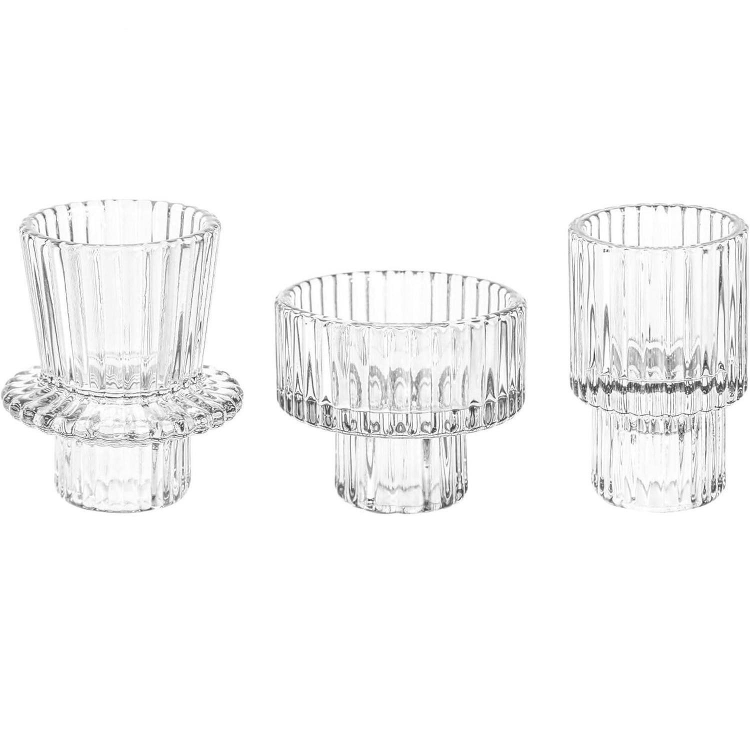 LuxusKollektion Teelichthalter Kerzenständer Glas Transparent 3er Set (3 St)