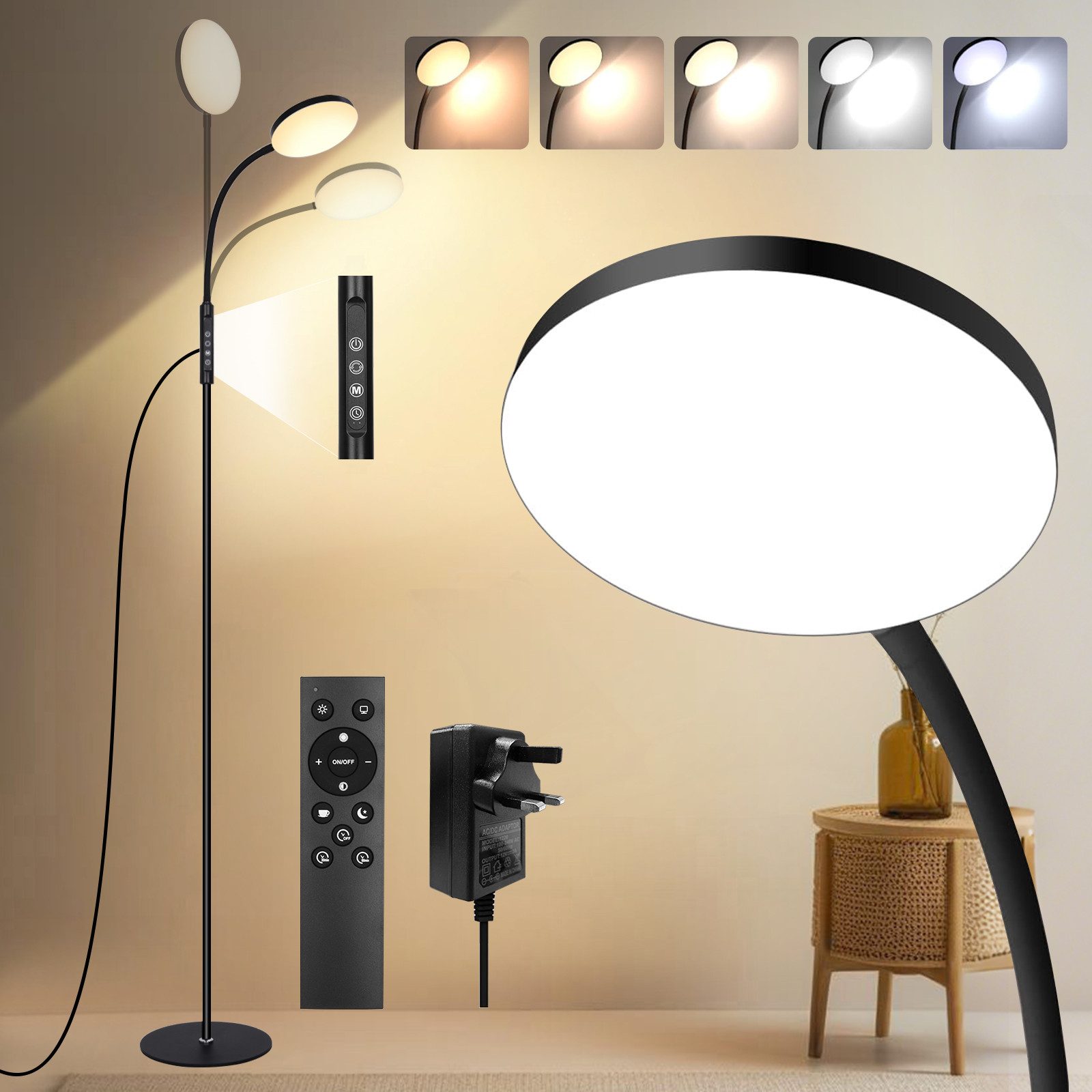 MUPOO LED Stehlampe LED Stehleuchte Weiß/Schwarz mit Schwanenhals,165cm, 10 günstig online kaufen