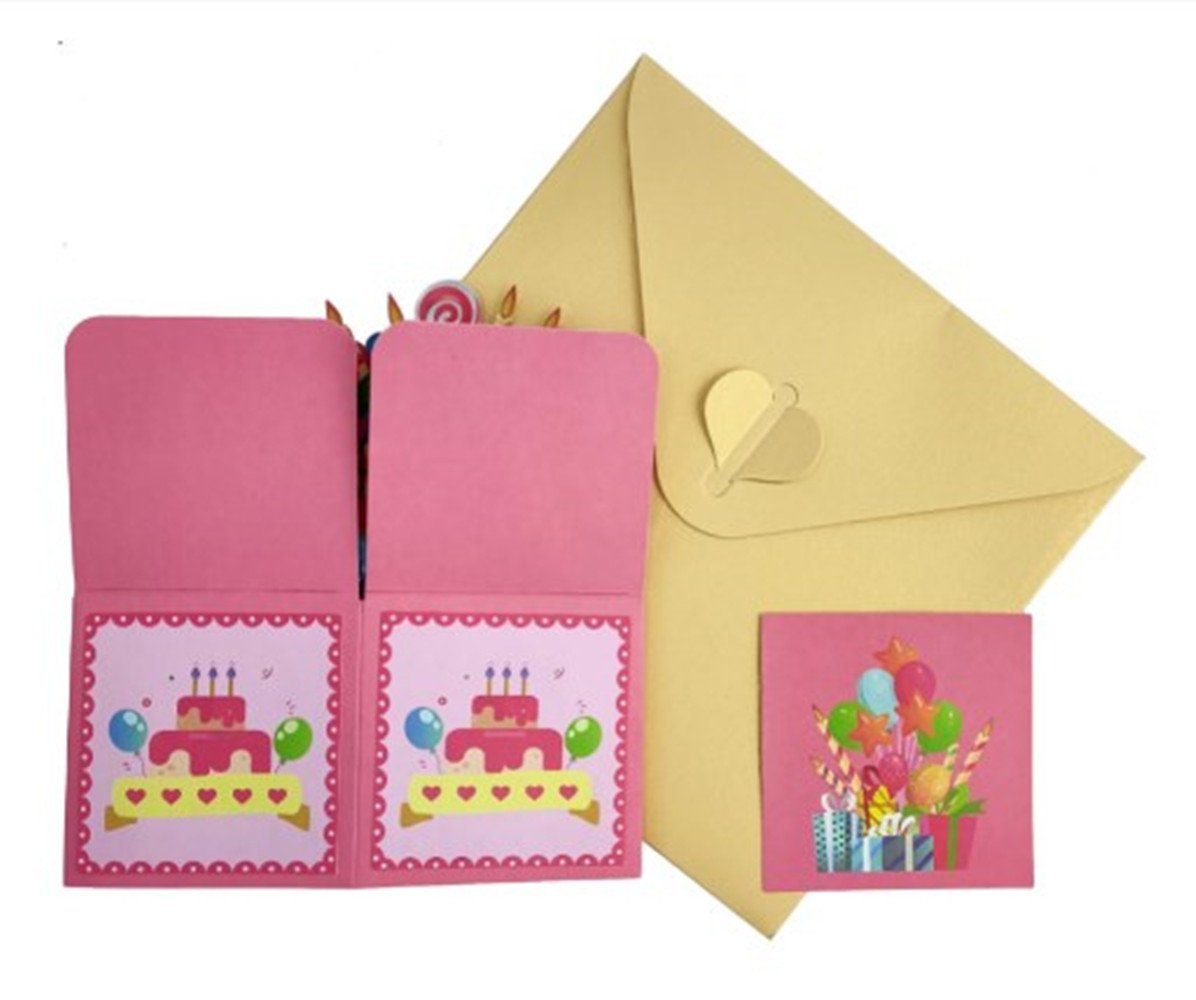Geburtstagskarten,Geburtstagsgeschenke LICHTER Klappkarte Grußkarten pink XDeer AUSBLASBARE KERZE, & 3D & Geburtstagskarte,MUSIK