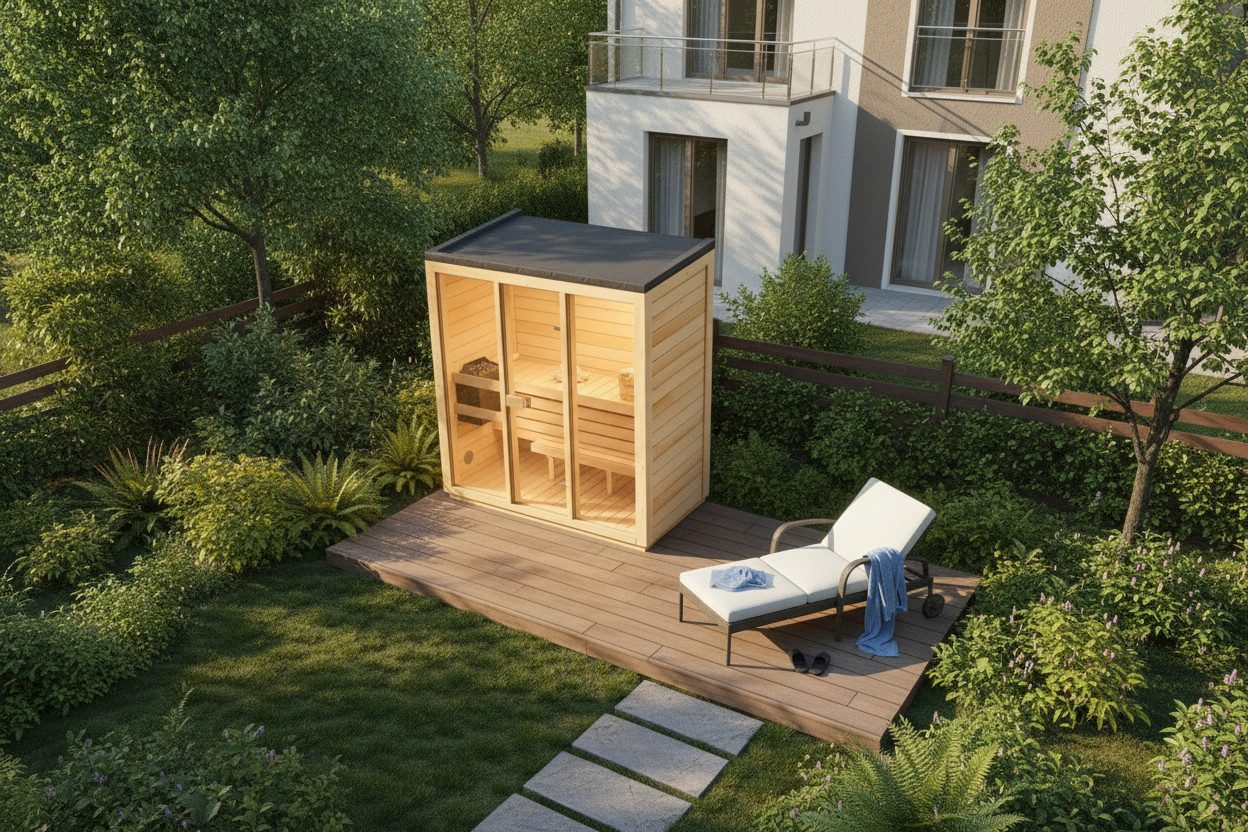 FinnTherm Saunahaus Kuuma M, BxTxH: 199 x 111 x 213 cm, 42 mm, in Naturbelassen Inkl. Fußboden
