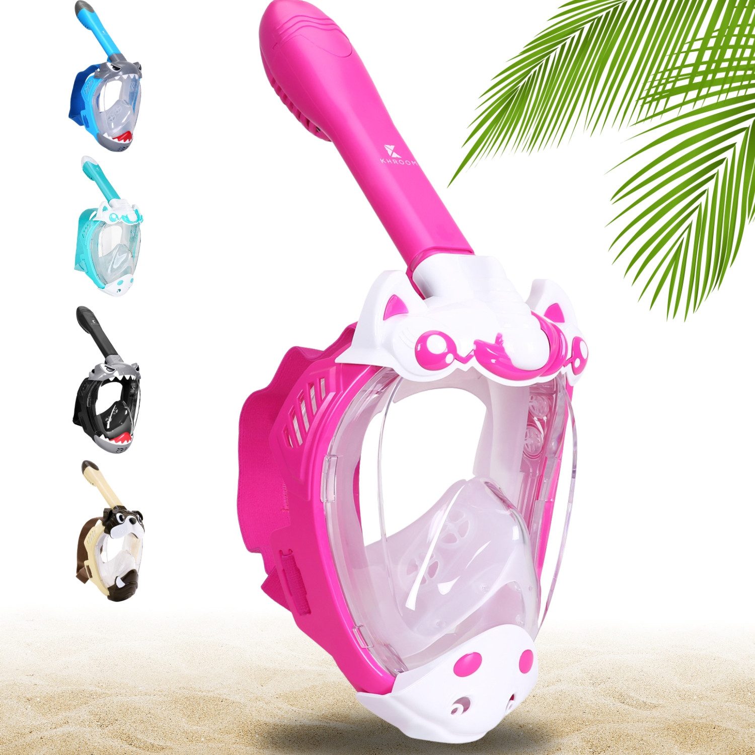 Khroom Schnorchel Schnorchelmaske für Kinder ab 3 J., Vollgesichtsmaske zum Schnorcheln (Vollmaske, Hai / Einhorn), Co2 sicher