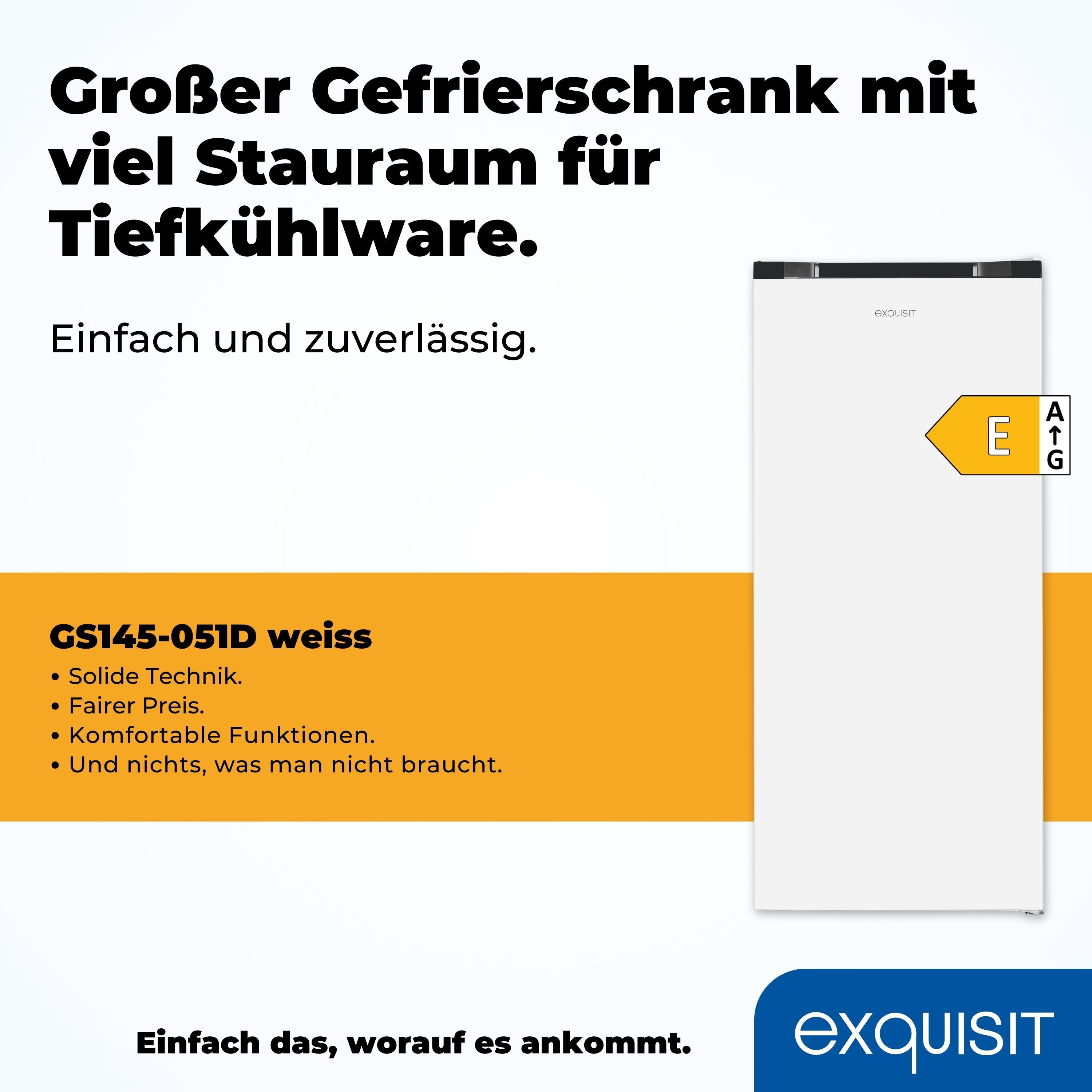 exquisit Gefrierschrank GS145-051D weiss, 125,9 cm hoch, 54 cm breit, 4*-Gefrierschrank mit 4 Schubladen & 2 praktische Abtauverfahren