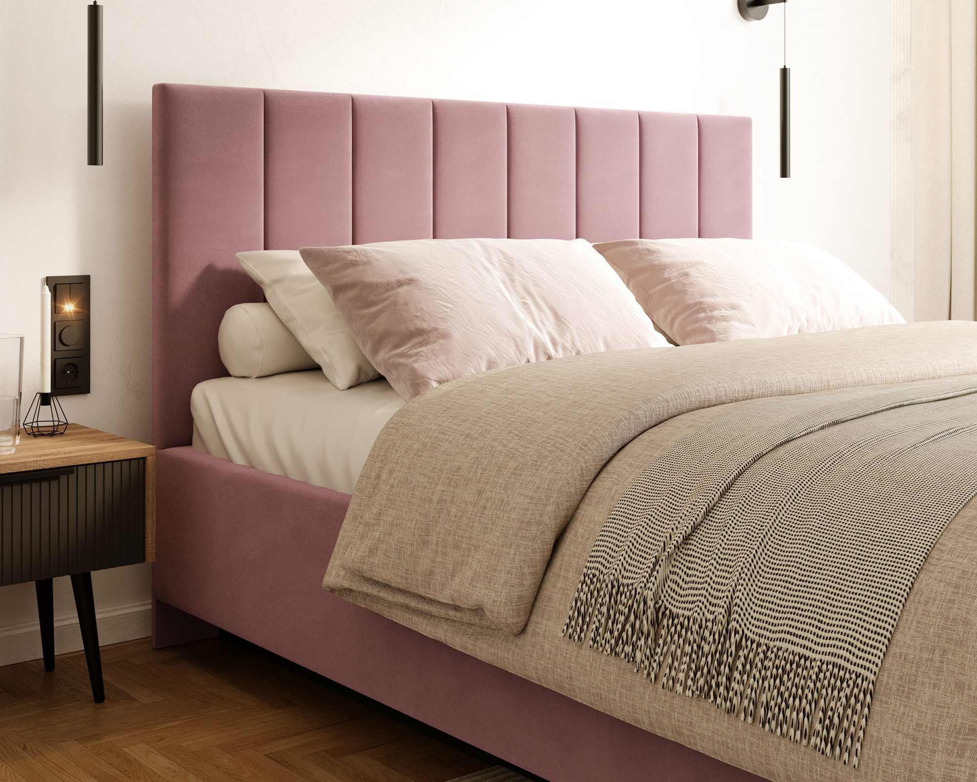 thematys Polsterbett mit Bettkasten 120x200, 140x200, 160x200, 180x200cm (MADE IN EU - mit hochwertigem Velours Bezug, Bettrahmen, Bett, Optional mit Matratze bestellbar, mit großen gepolsterten Kopfteil, mit Bettkasten zum aufklappen), Metallrahmen mit Lattenrost, hydraulische Klappfunktion für Stauraum