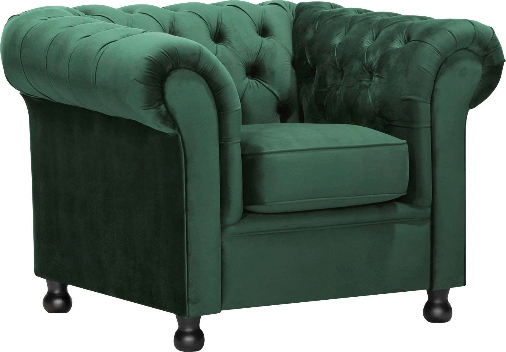 Home affaire Sessel BRONNOY Chesterfield Sessel mit aufwendiger Knopfheftung, Breite 108cm, Polstersessel mit geschwungenen Armlehnen, Chesterfield-Optik