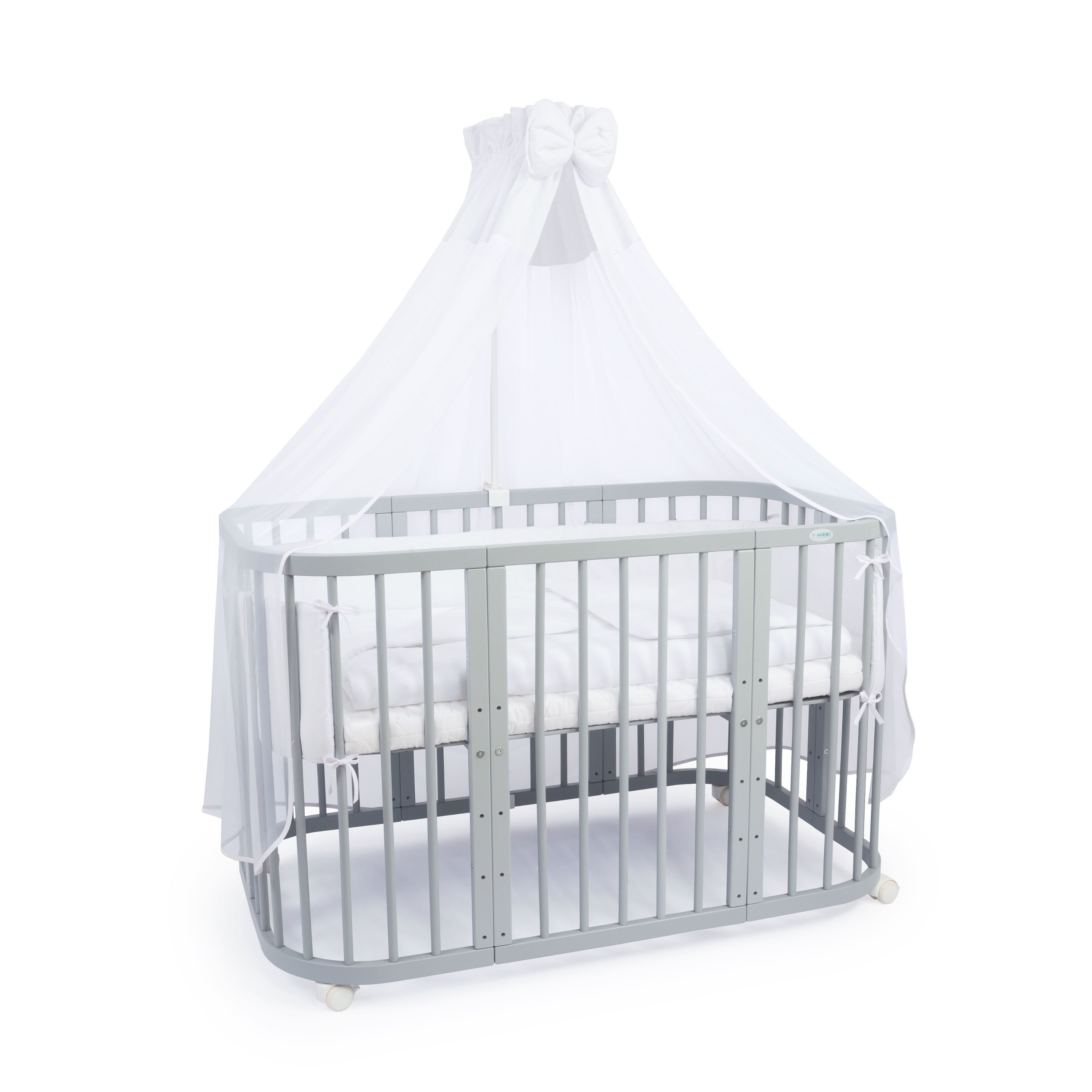 Waldin Babybett Mobiles Babybett aus Holz 7in1 mit Matratze, mitwachsend