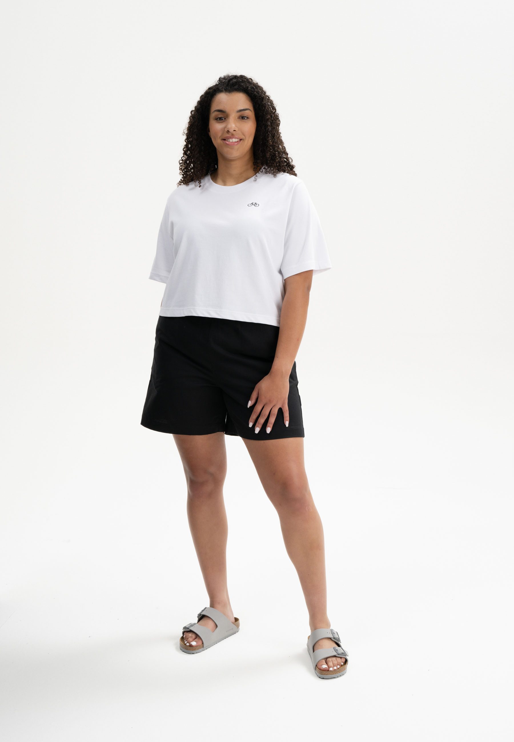MELA Kurzarmshirt Cropped T-Shirt schwer Style JOSHNA Embroidery Rippbündchen
