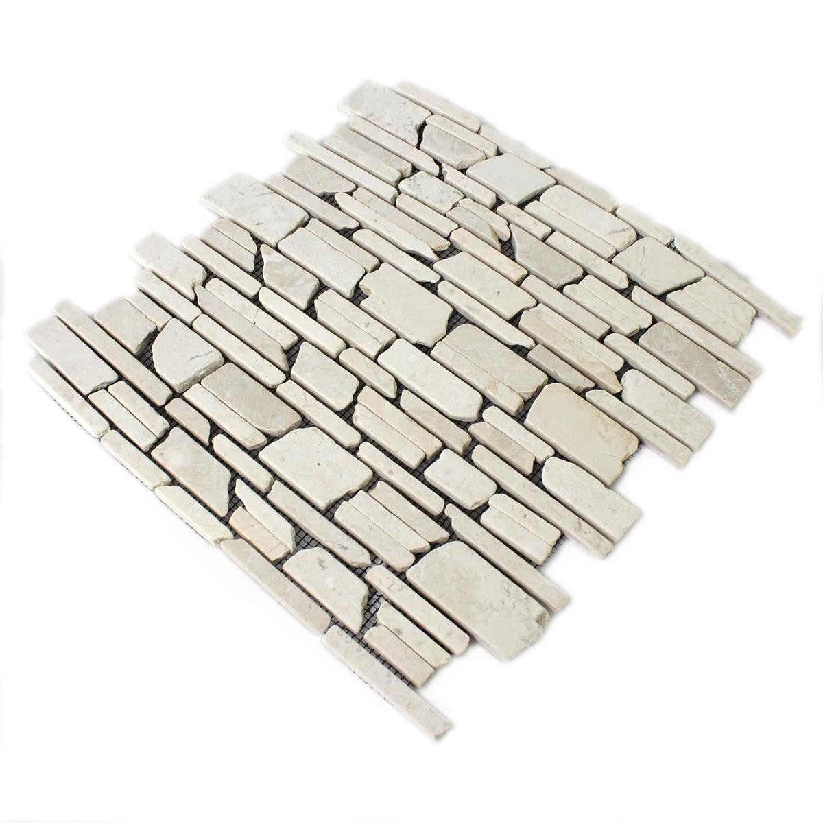 Mosafil Mosaikfliesen Mosaikfliesen Marmor Napola Bricks, Naturstein-Marmor 30.500x30.500, beige, Verlegefertig auf ein Netz geklebt - Frostsicher - Wasserfest -