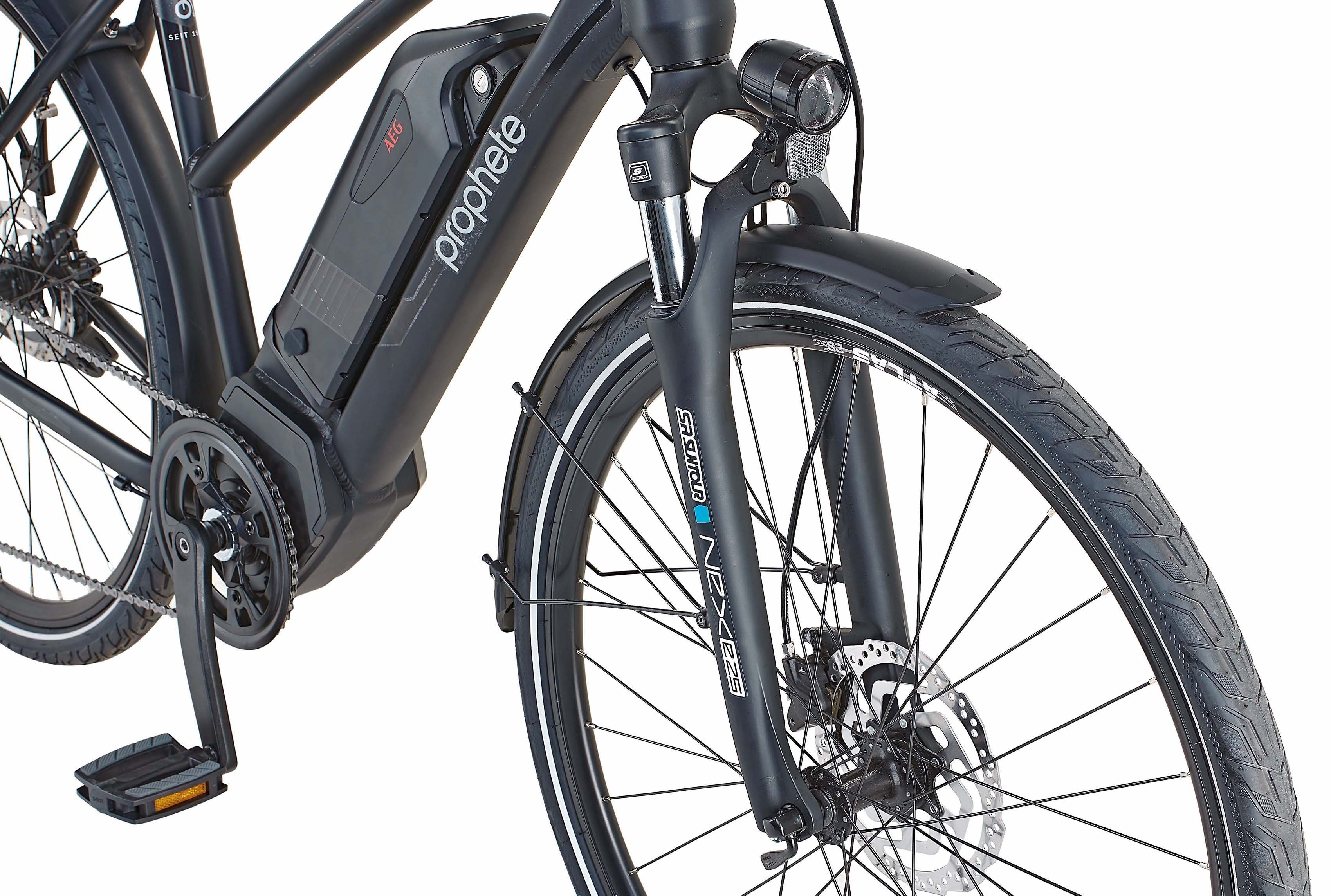 Prophete E-Bike Entdecker Schaltwerk, Gang 672 Shimano Kettenschaltung, Seitentasche) 10 PowerEdition, Wh Mittelmotor, (mit Deore Akku