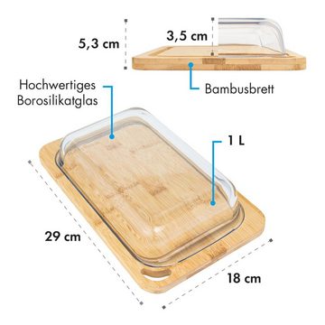 Klarstein Frischhaltedose Glaswerk Hermatige Aufschnittbox mit Glasdeckel, Borosilikatglas,Bambus